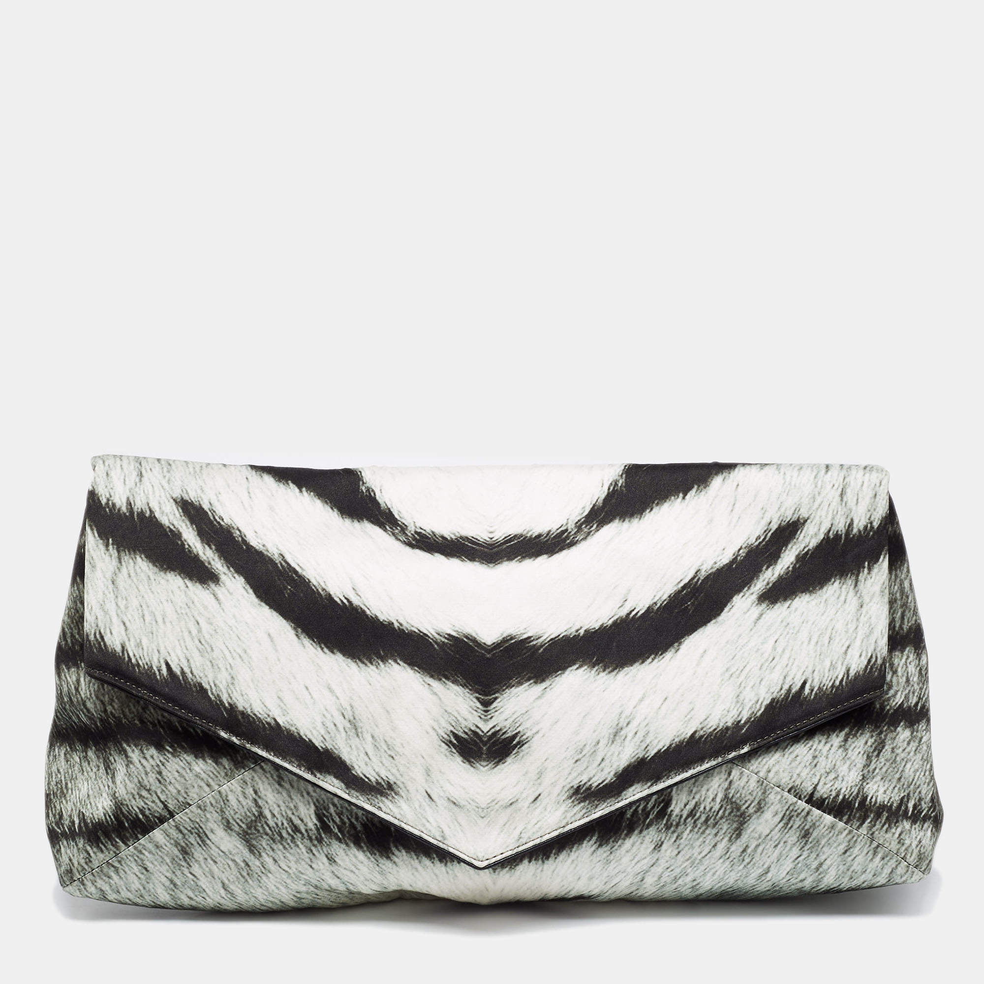 Pre Owned Dries Van Noten  Green/White Satin Foldover Clutch