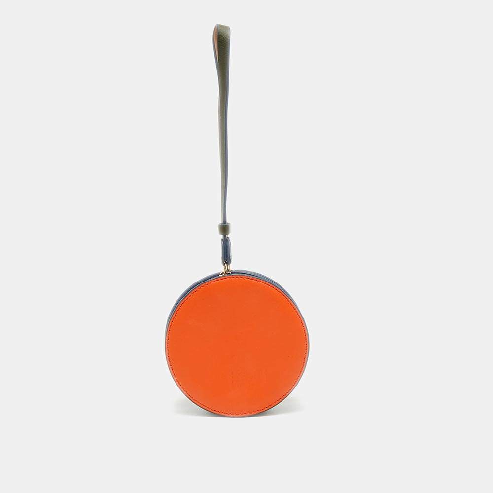 Pre Owned Diane von Furstenberg Orange/Blue Leather Round Clutch