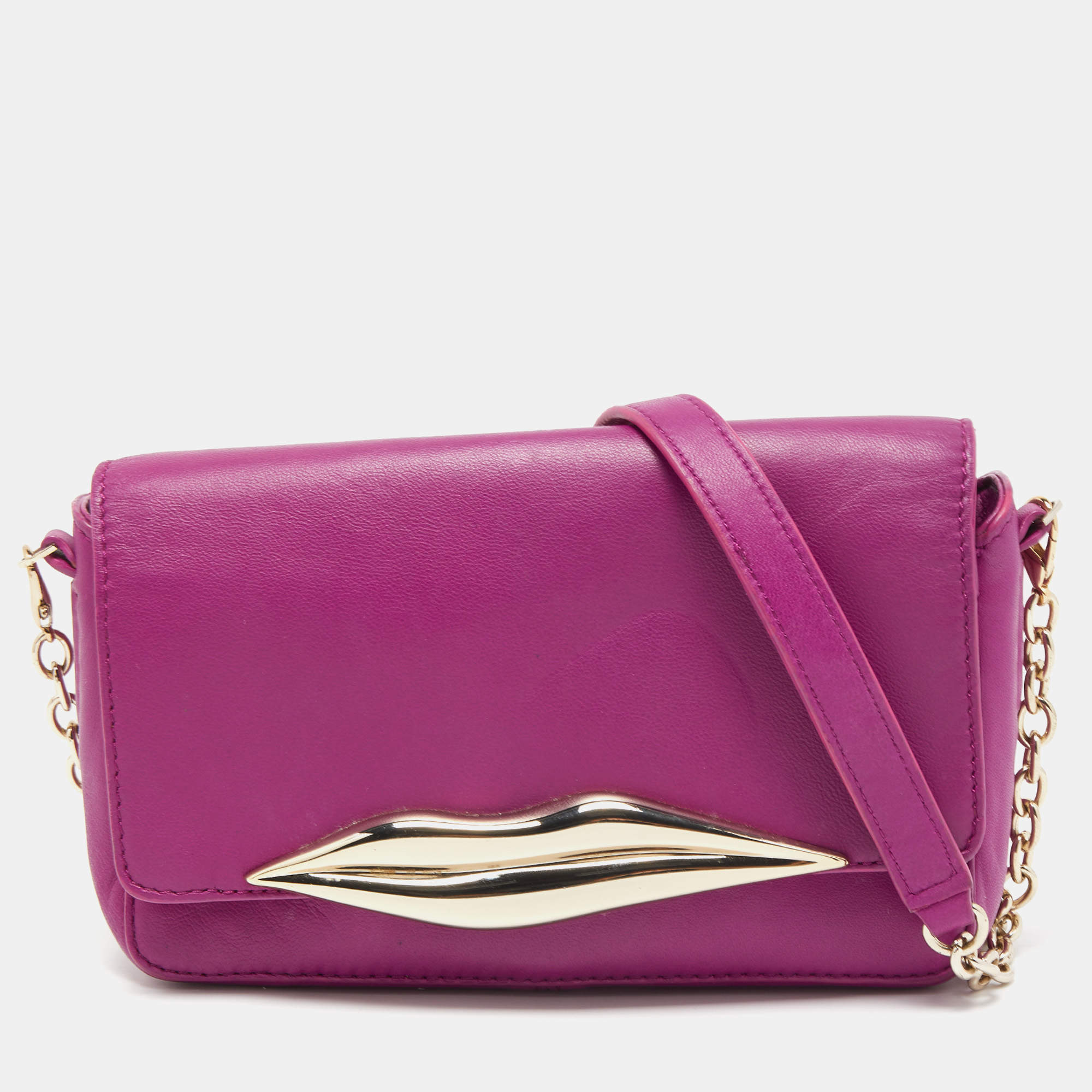 Pre Owned Diane von Furstenberg Purple Leather Flirty Lips Mini Crossbody Bag