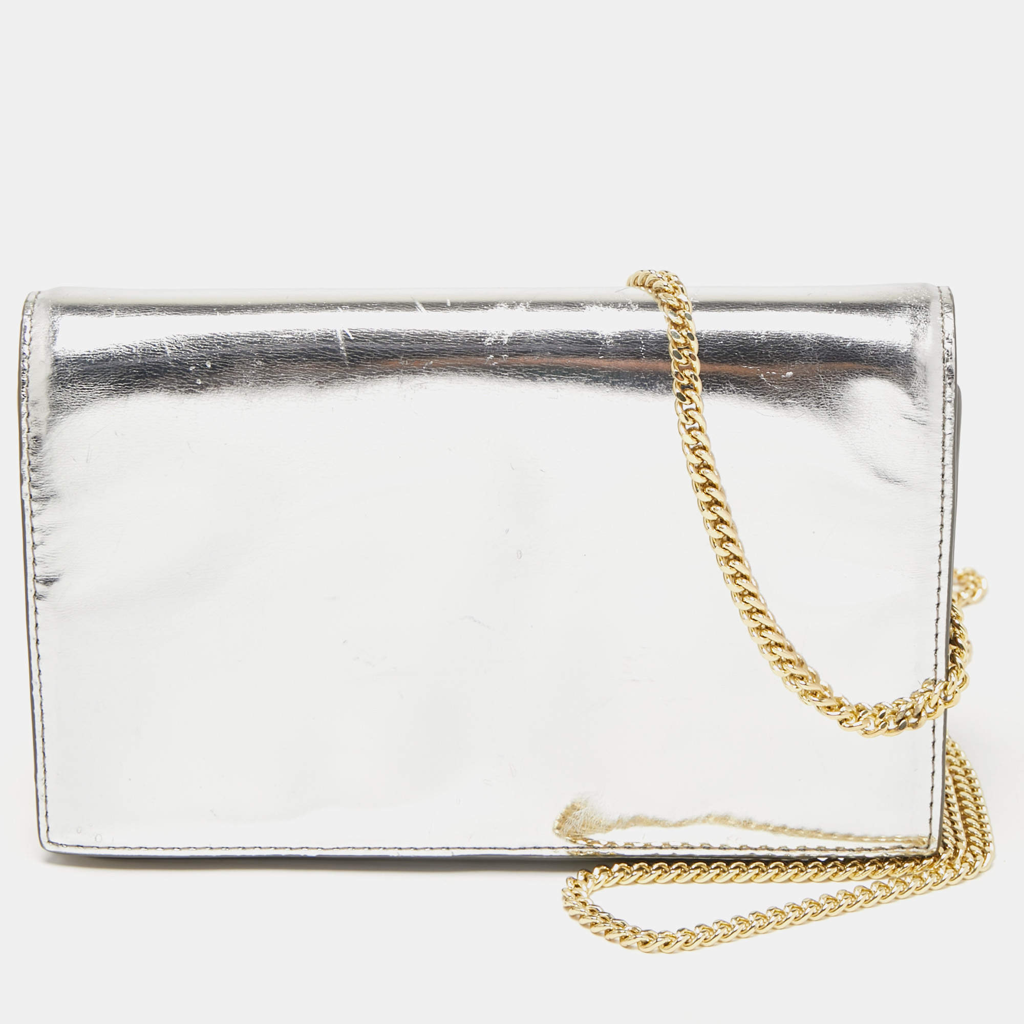 Diane von Furstenberg Silver Laminated Leather Flap Chain Bag