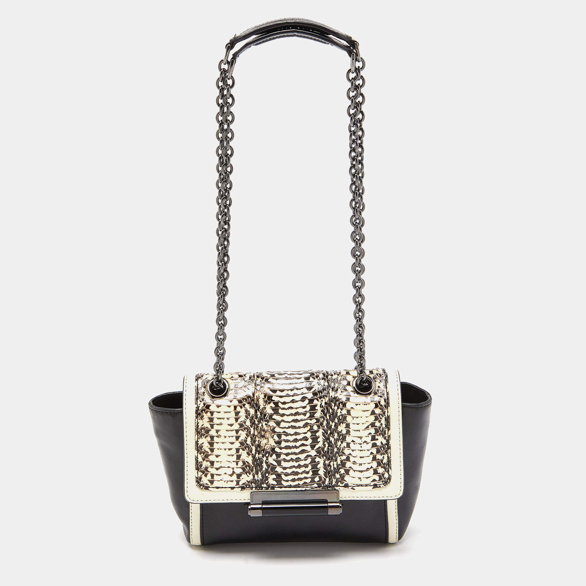 Diane Von Furstenberg Black/White Leather and Watersnake Highline Shoulder Bag
