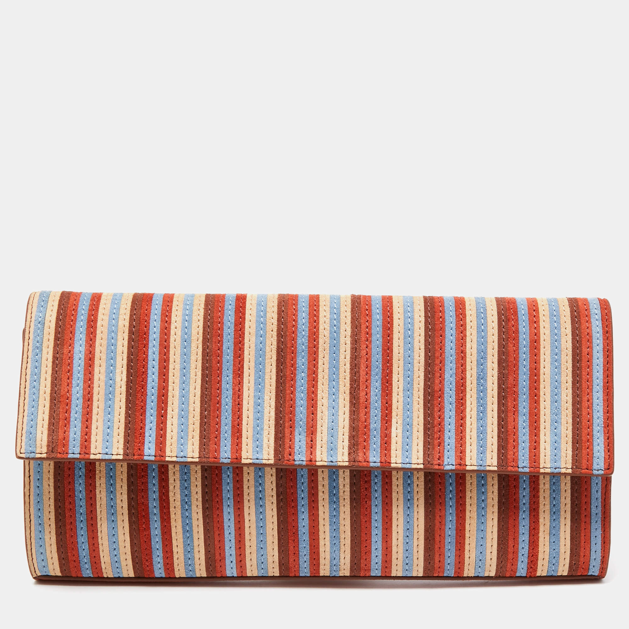 Pre Owned Diane Von Furstenberg Multicolor Suede Stripe East West Clutch