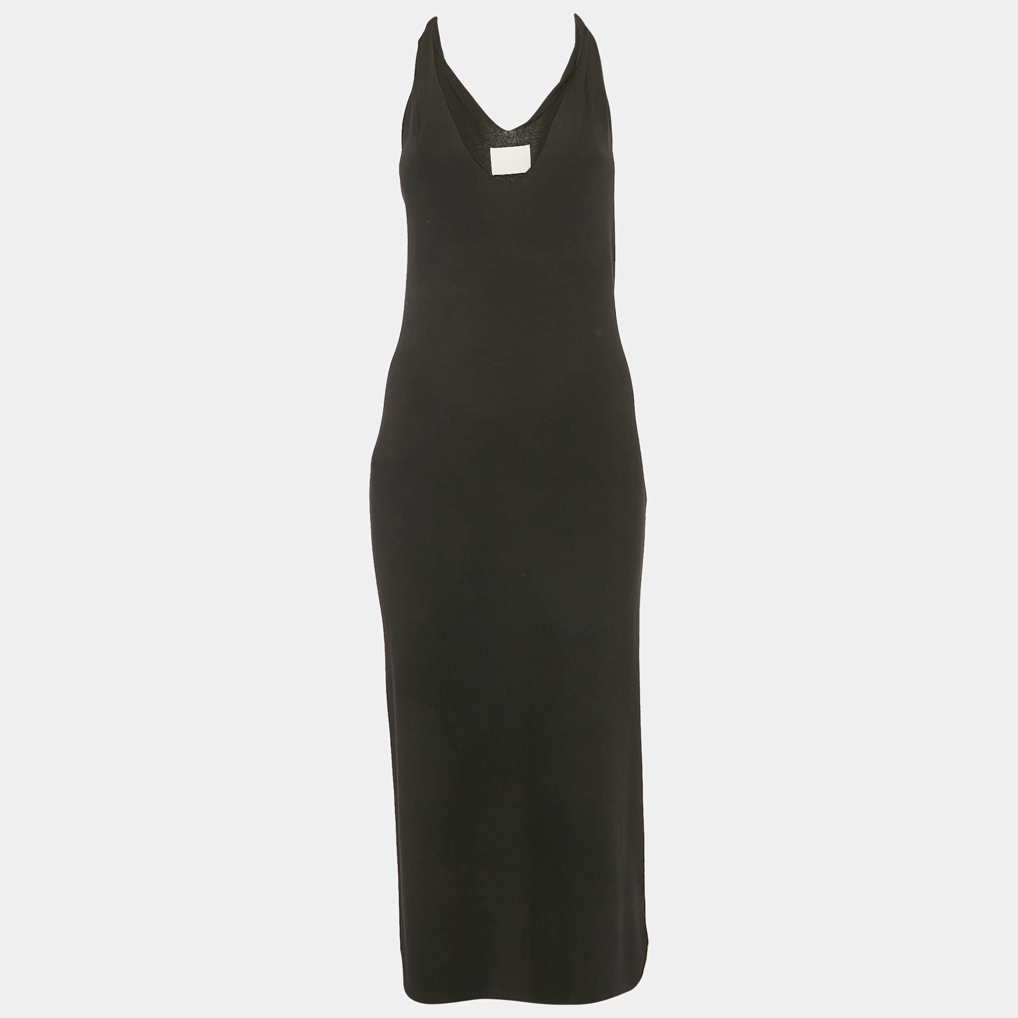Pre Owned Dion Lee Black Jersey V-Neck Twist Shoulder Detail Midi Dress M