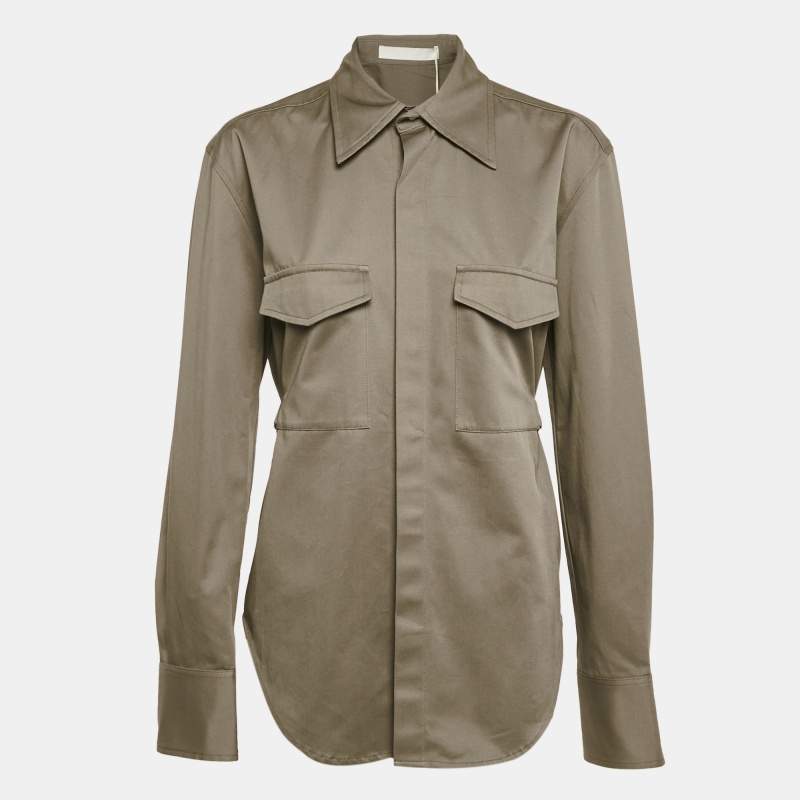 Pre Owned Dion Lee Ash Green Cotton Belted Utility Shirt  S