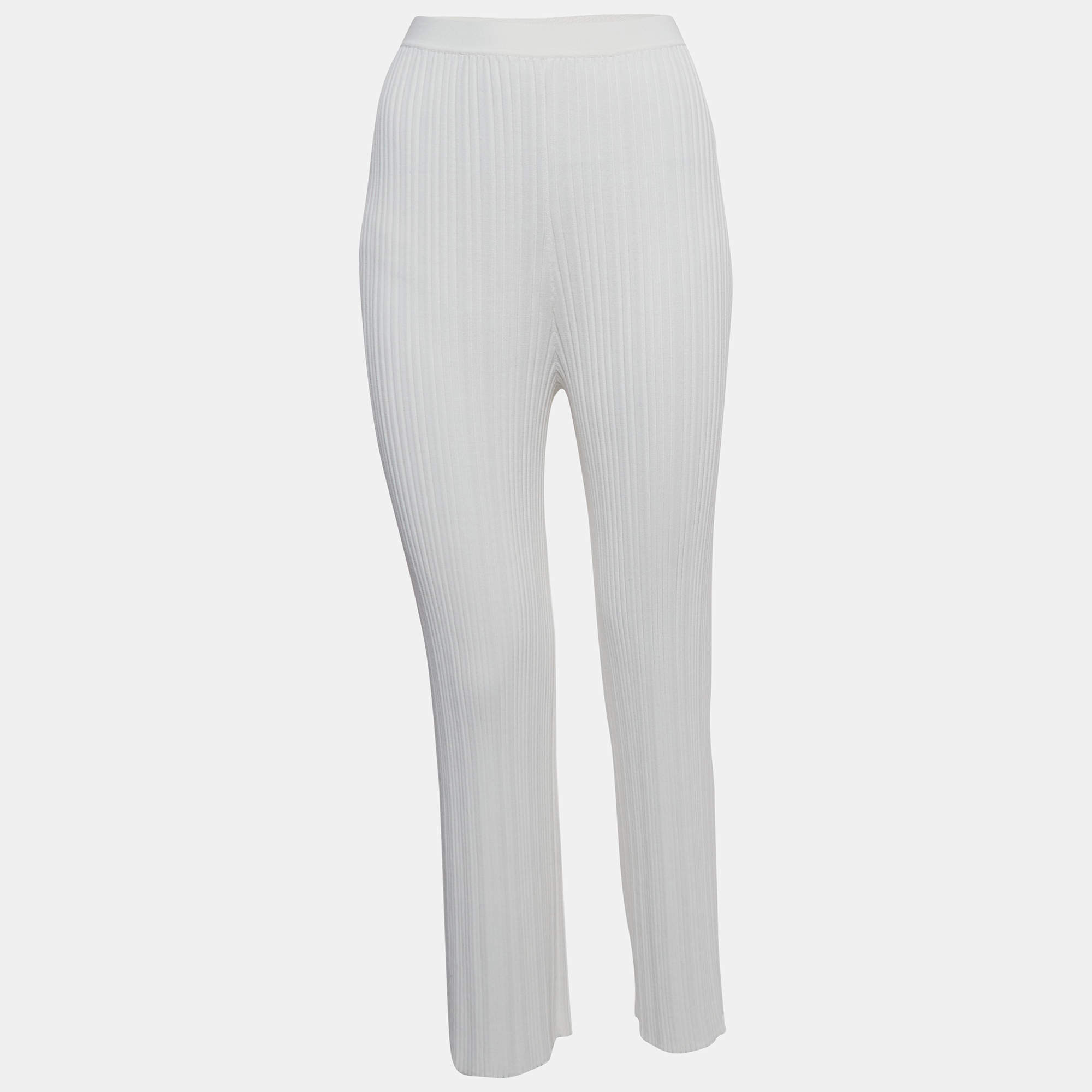 Pre Owned Dion Lee Ivory White Ribbed Knit Pants M