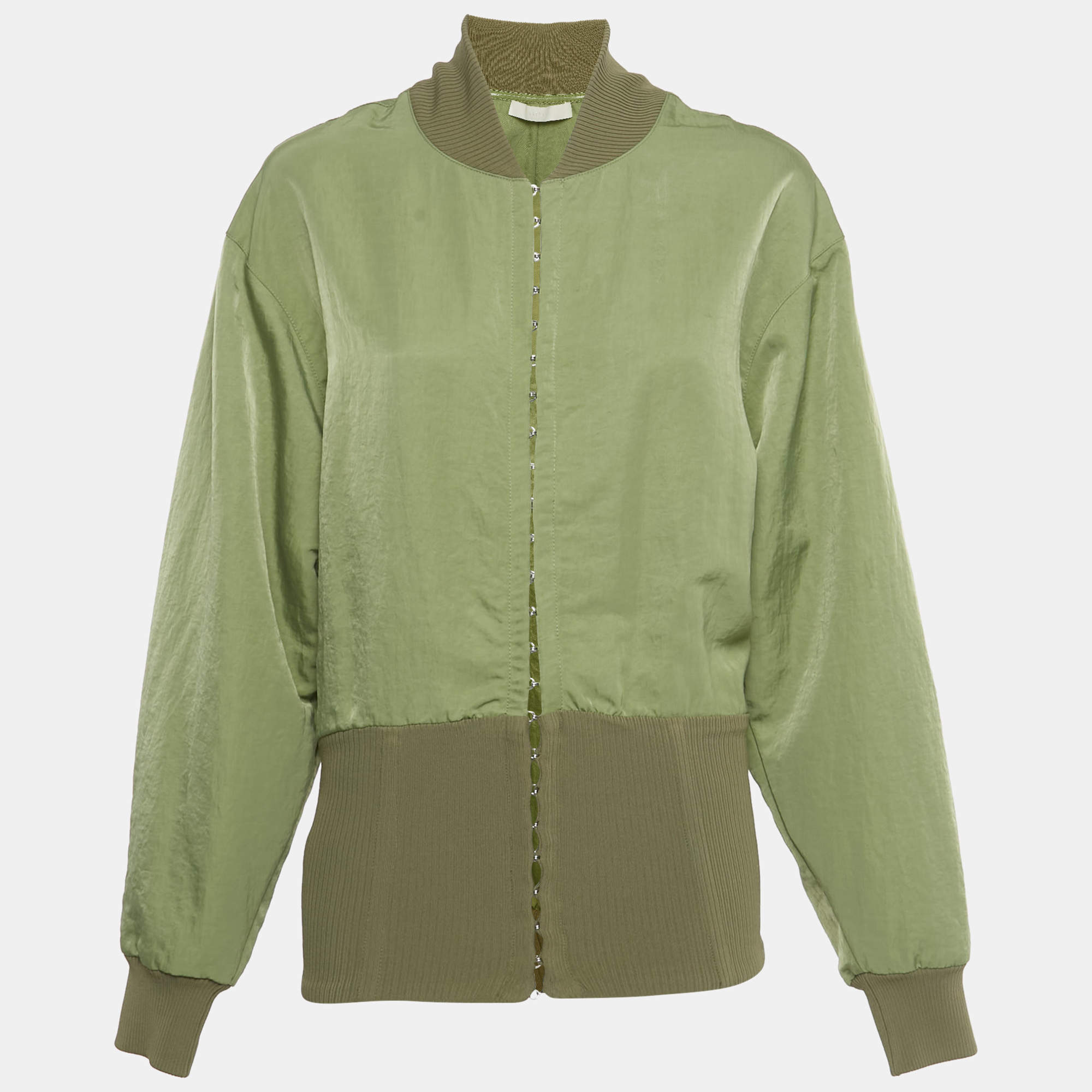 Pre Owned Dion Lee Green Ribbed Hem Nylon Hook Front Jacket M