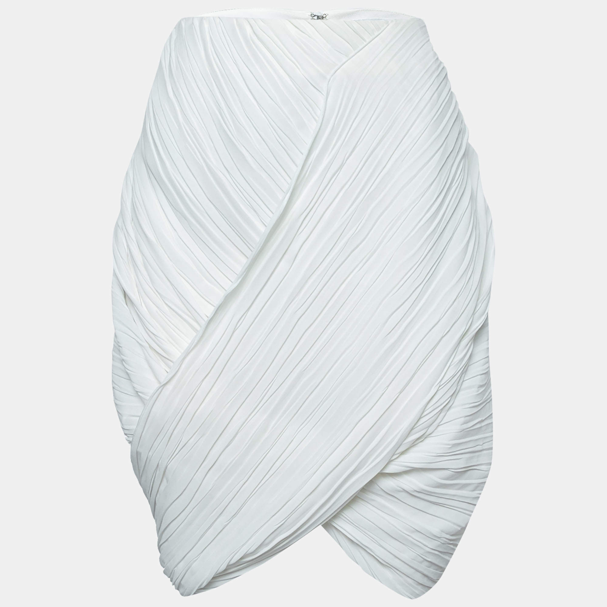 Pre Owned Dion Lee White Pleated Crepe Drape Front Skirt M