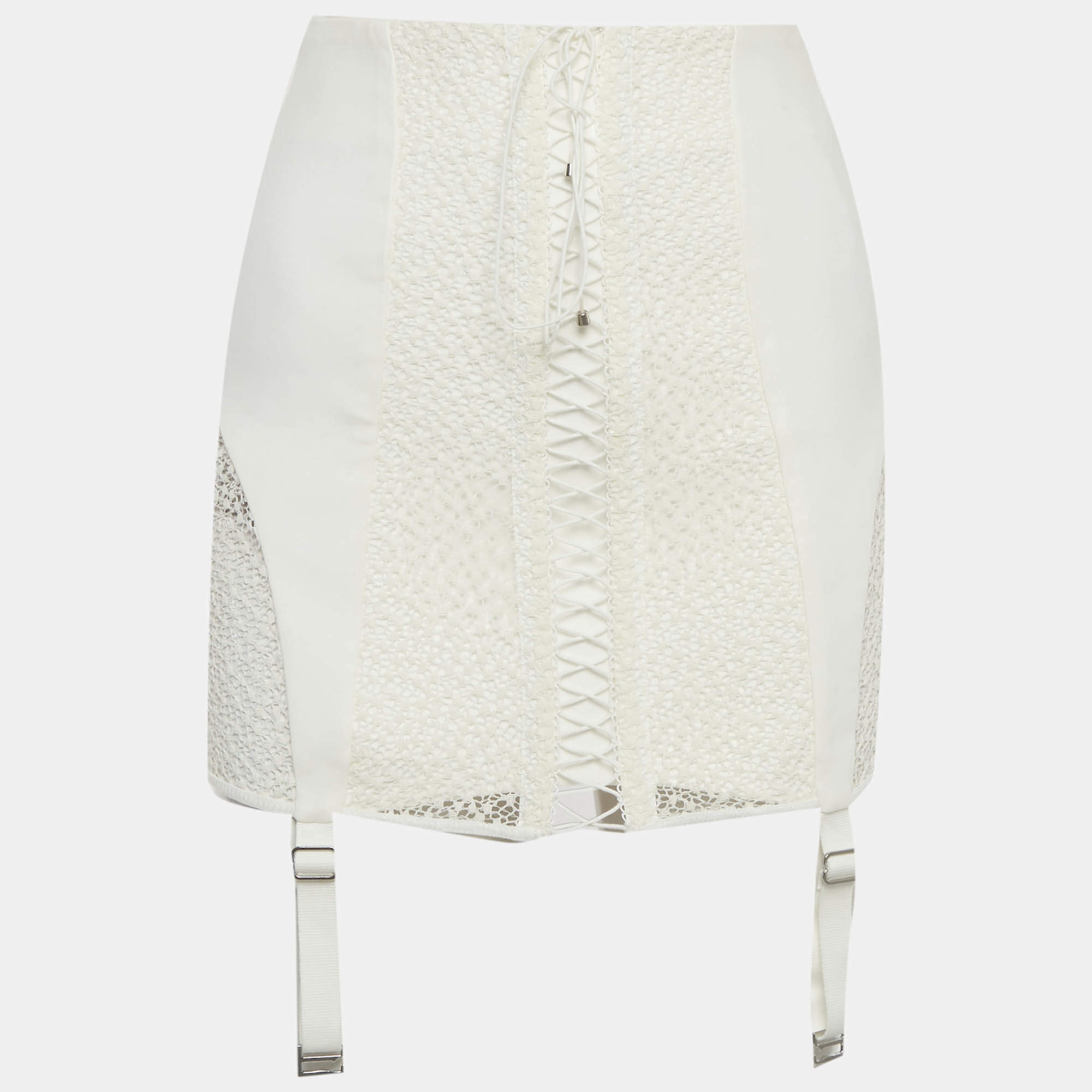 مملوكة مسبقًا Dion Lee White Lace and Gabardine Lace-Up Mini Skirt S