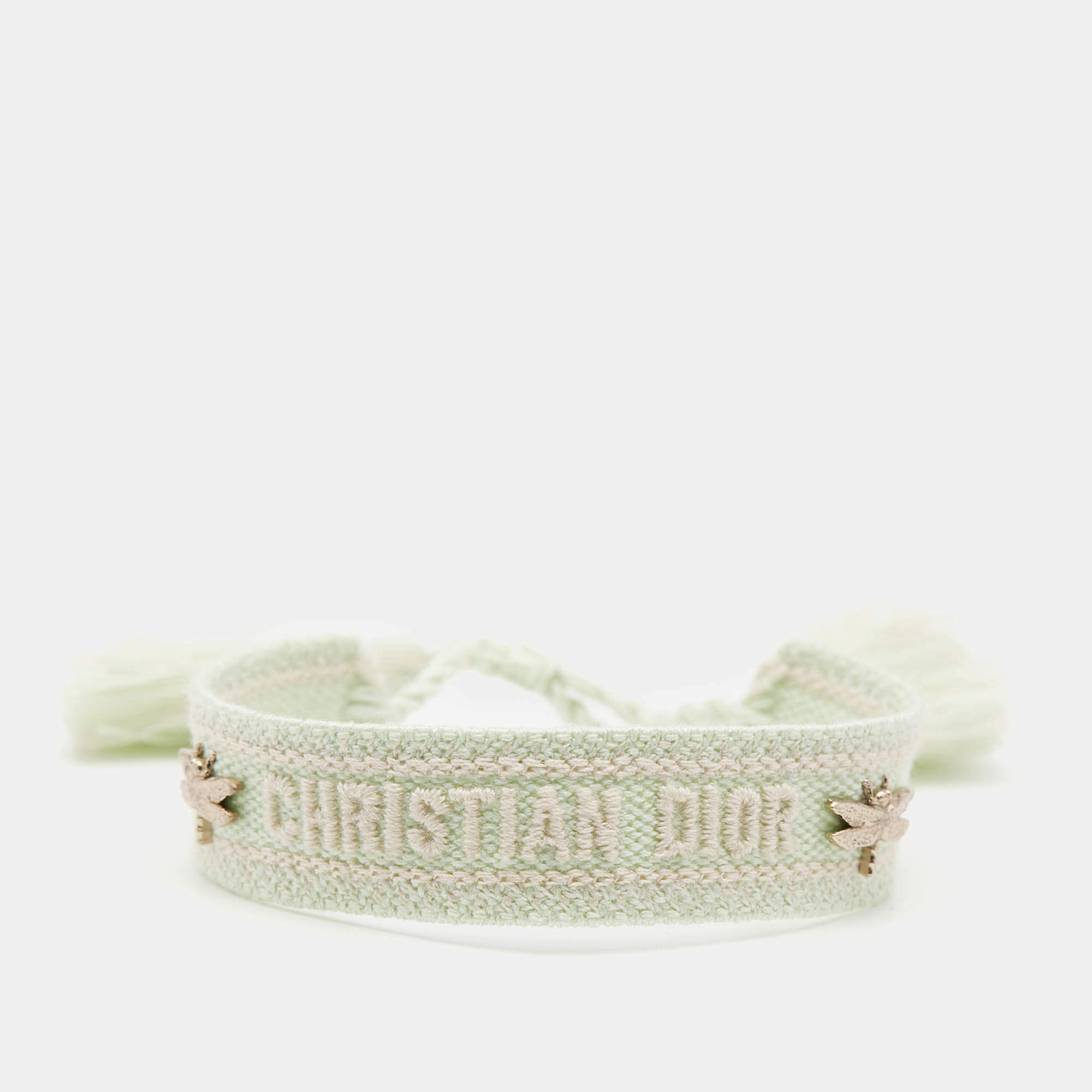 Pre Owned Dior J'Adior Bee Woven Fabric Gold Tone Bee Bracelet