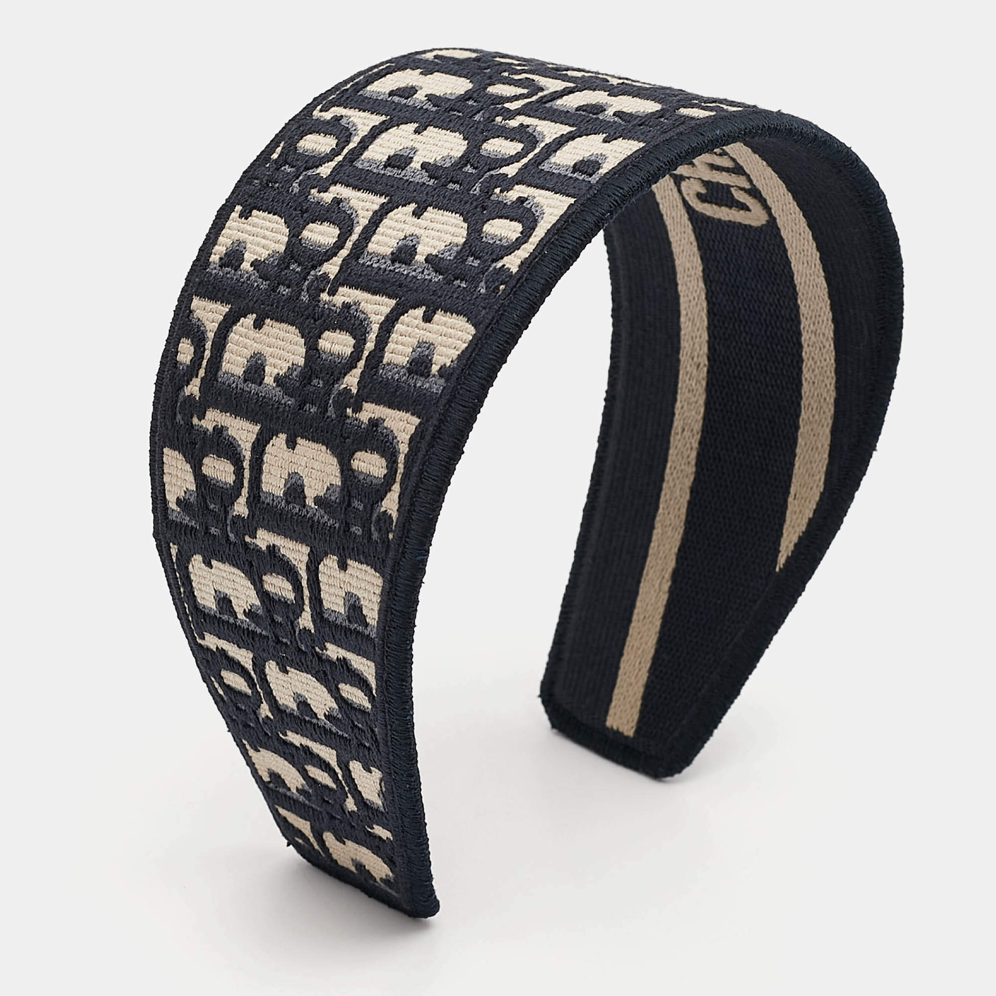 Pre Owned Dior Navy Blue Oblique Jacquard Headband 
