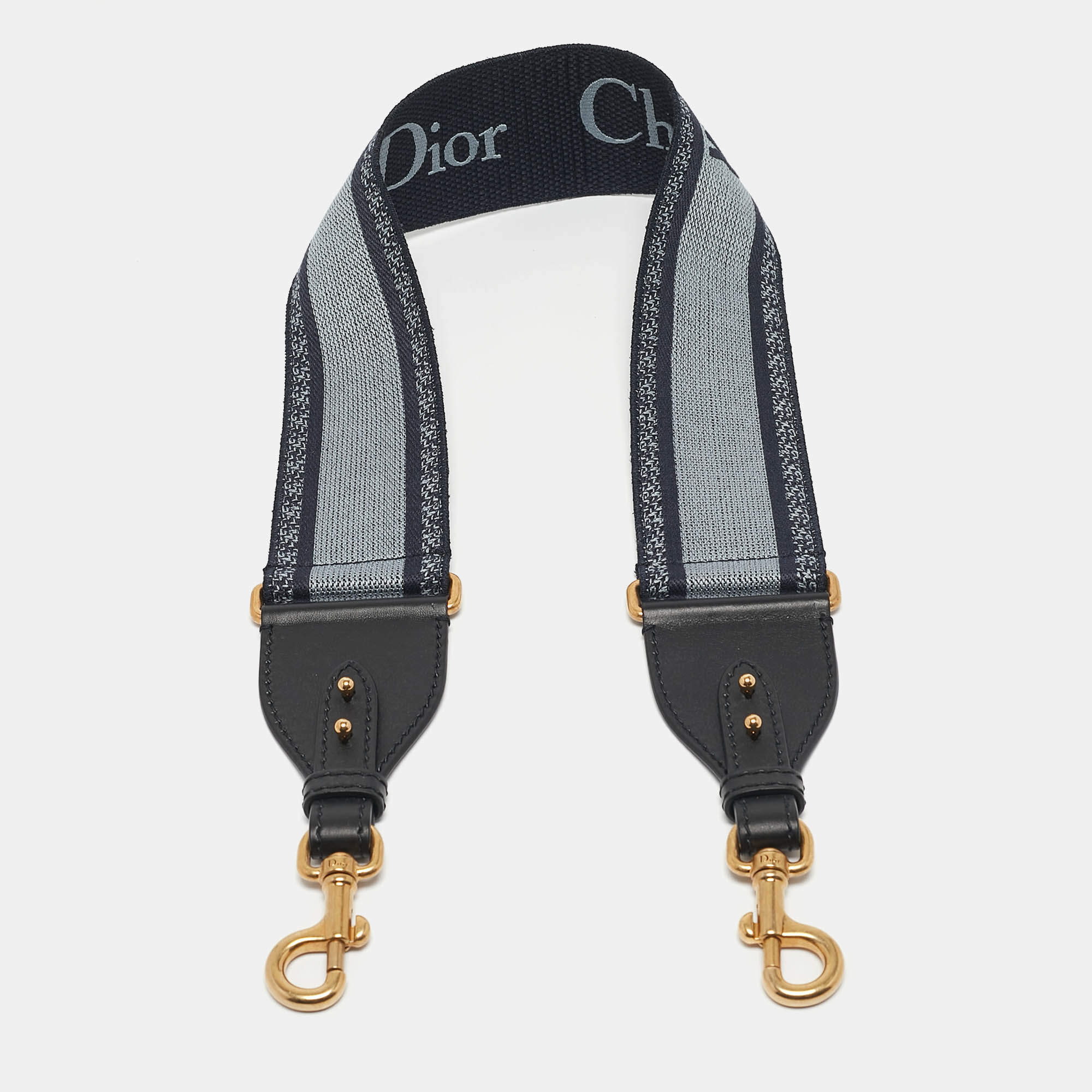 Dior Navy Blue/Black Embroidered Canvas and Leather Adjustable Shoulder Bag Strap
