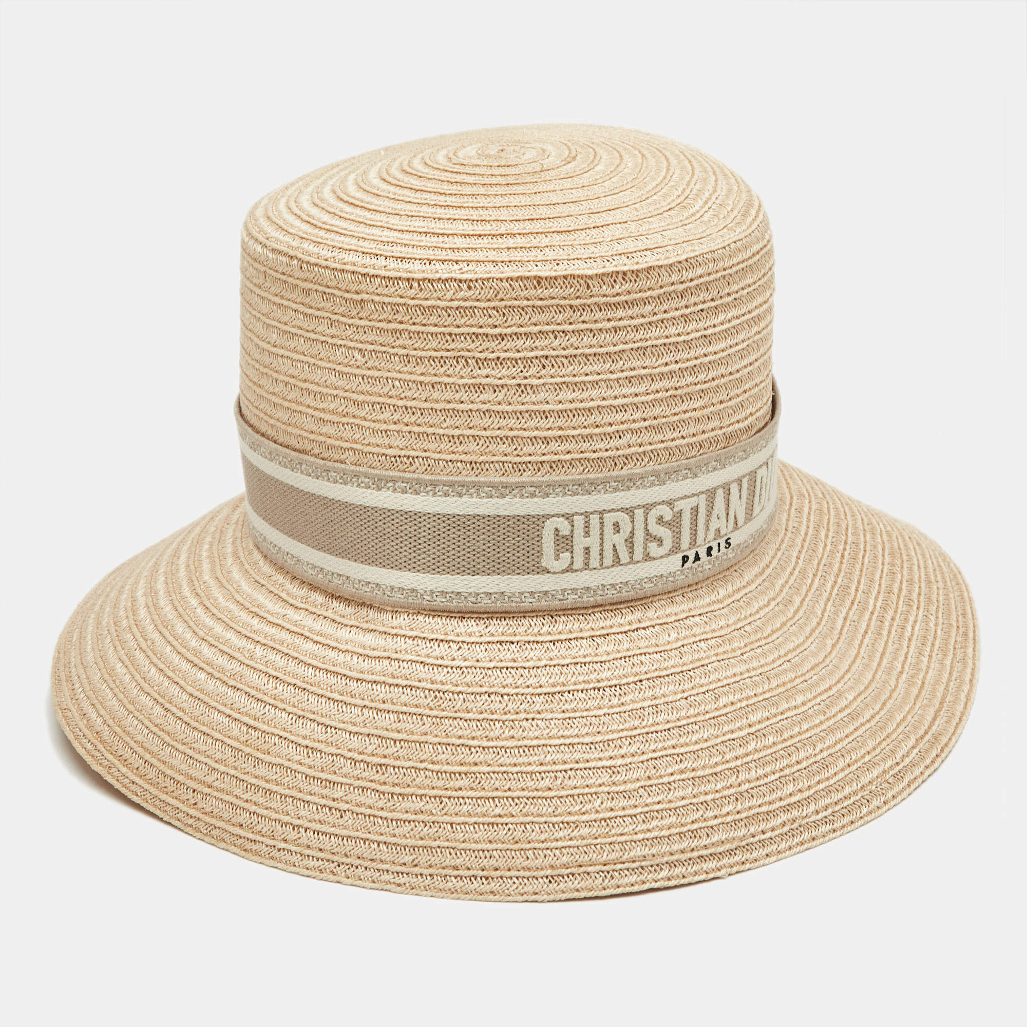 Pre Owned Christian Dior Beige Logo Detail Hemp Straw Dioresort Hat Size 58