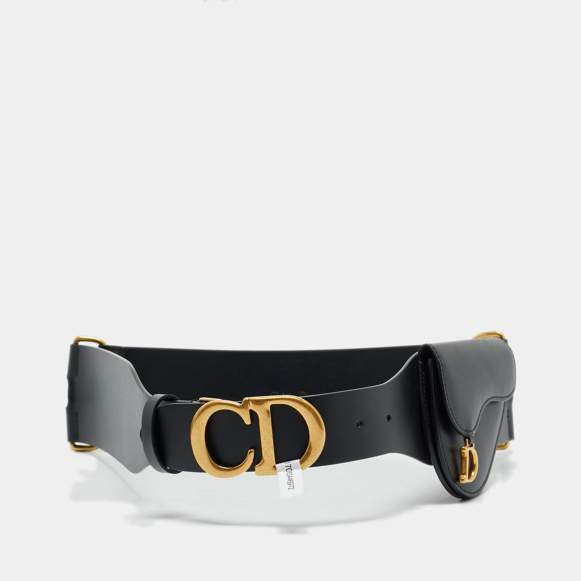 Dior Black Leather Saddle Pouch Waist Belt 85CM