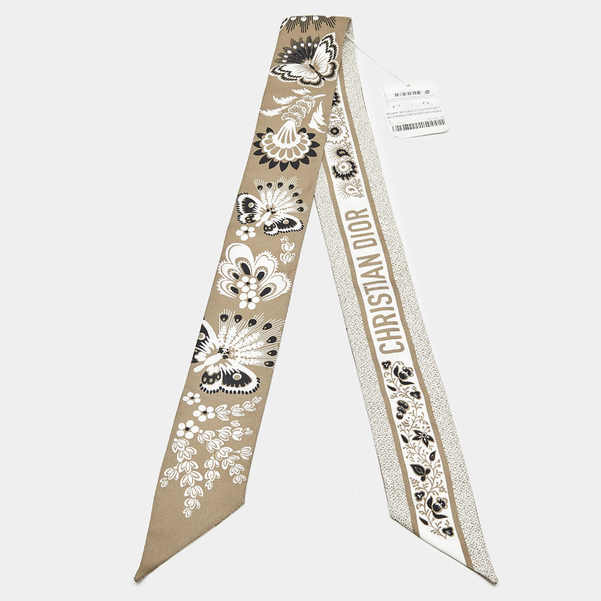 Pre Owned Dior Beige Butterfly Print Silk Mitzah Scarf 