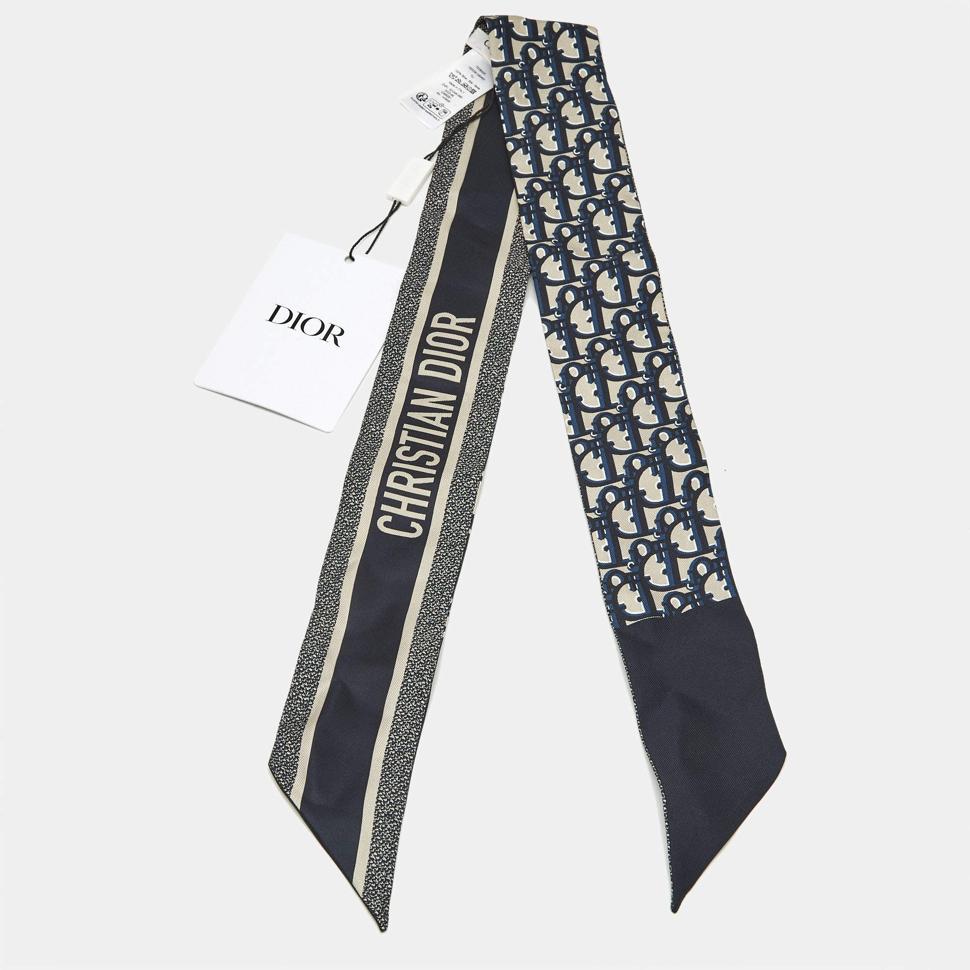 Pre Owned Christian Dior Navy Blue Toile de Jouy Silk Bandeau Scarf