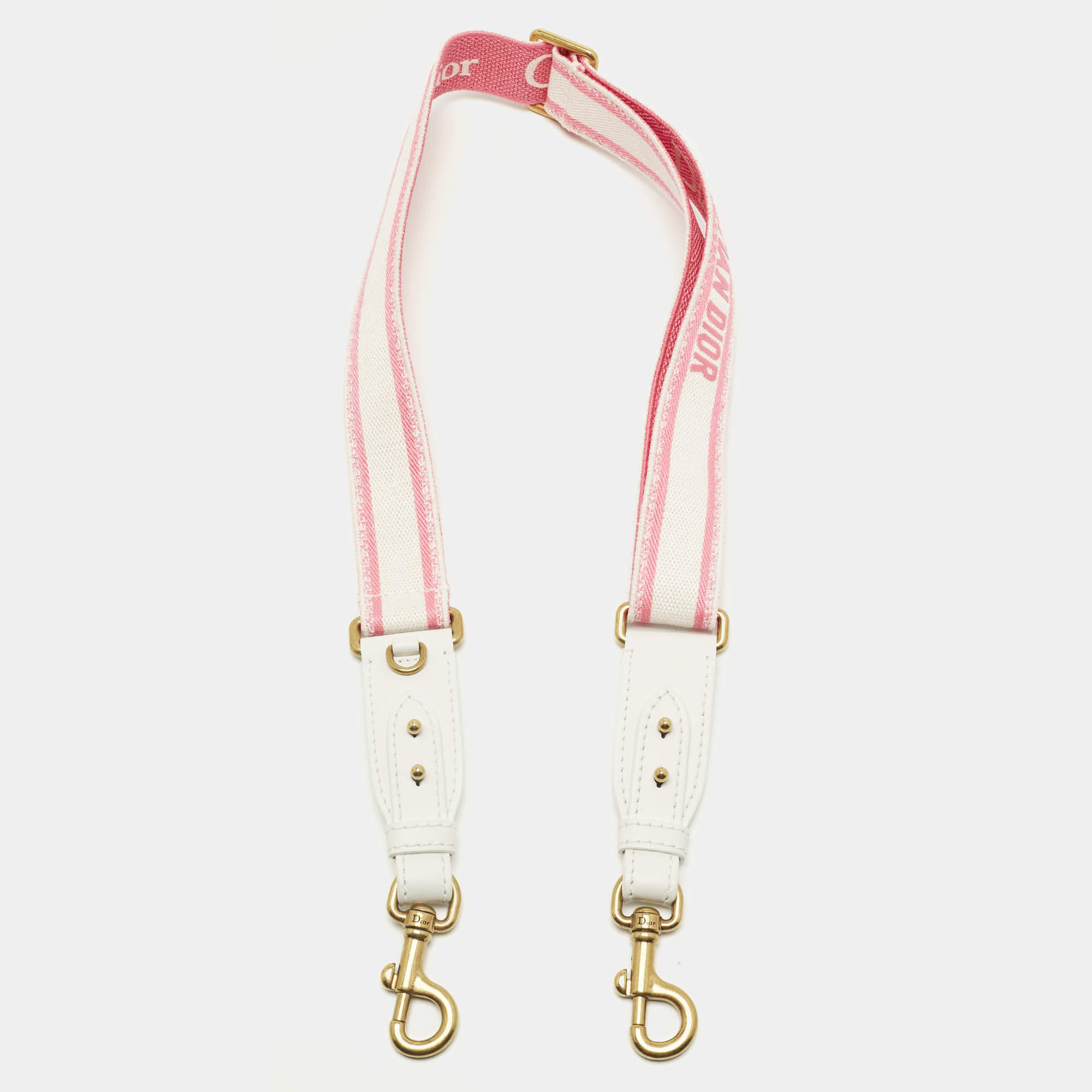 Pre Owned Dior Neon Pink/White Embroidered Canvas and Leather Bag Shoulder Strap