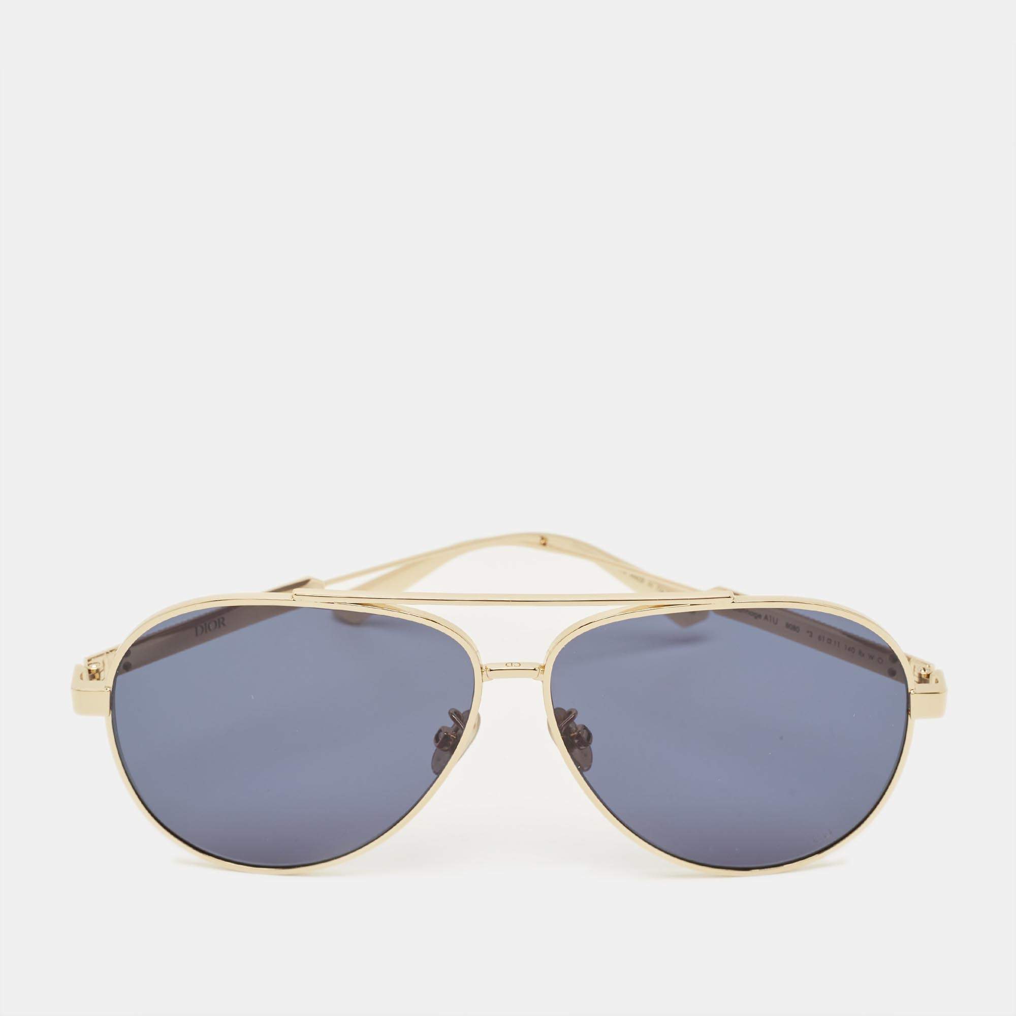 Pre Owned Dior Blue/Gold Tone DiorCannage A1U Aviator Sunglasses