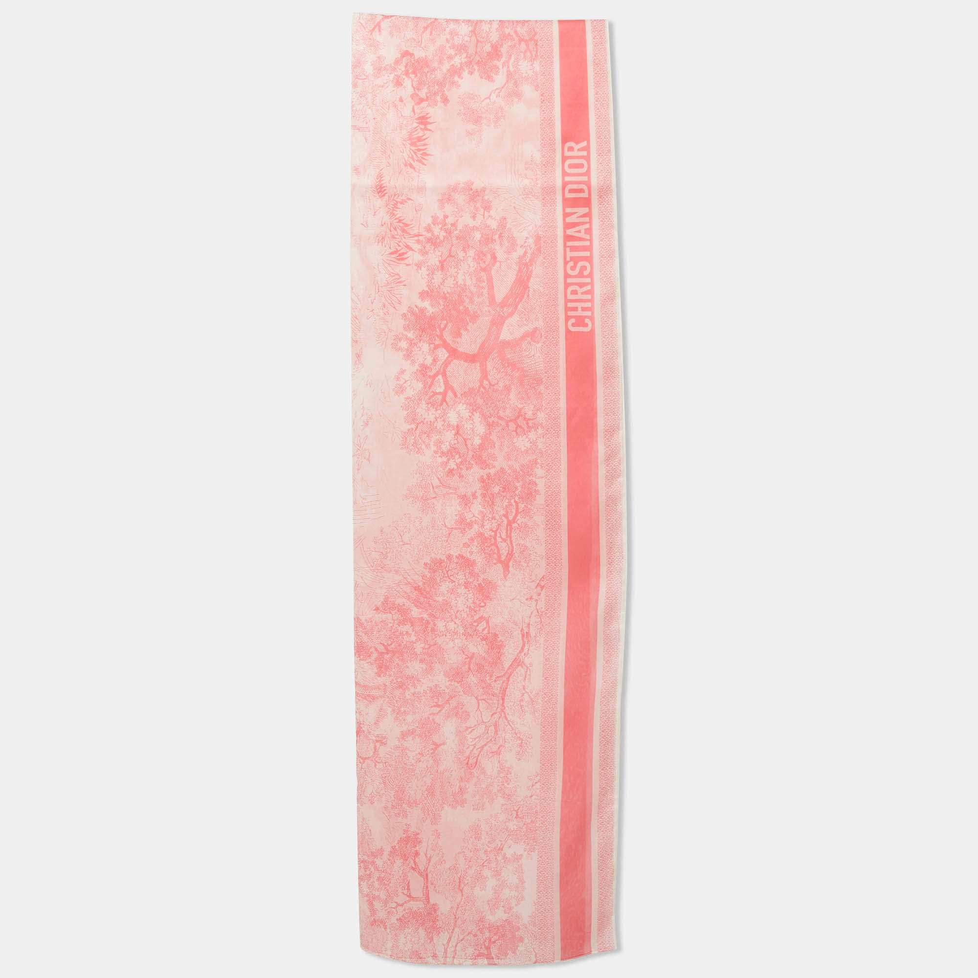 Pre Owned Dior Rose Paréo Toile de Jouy Sauvage Cotton Scarf