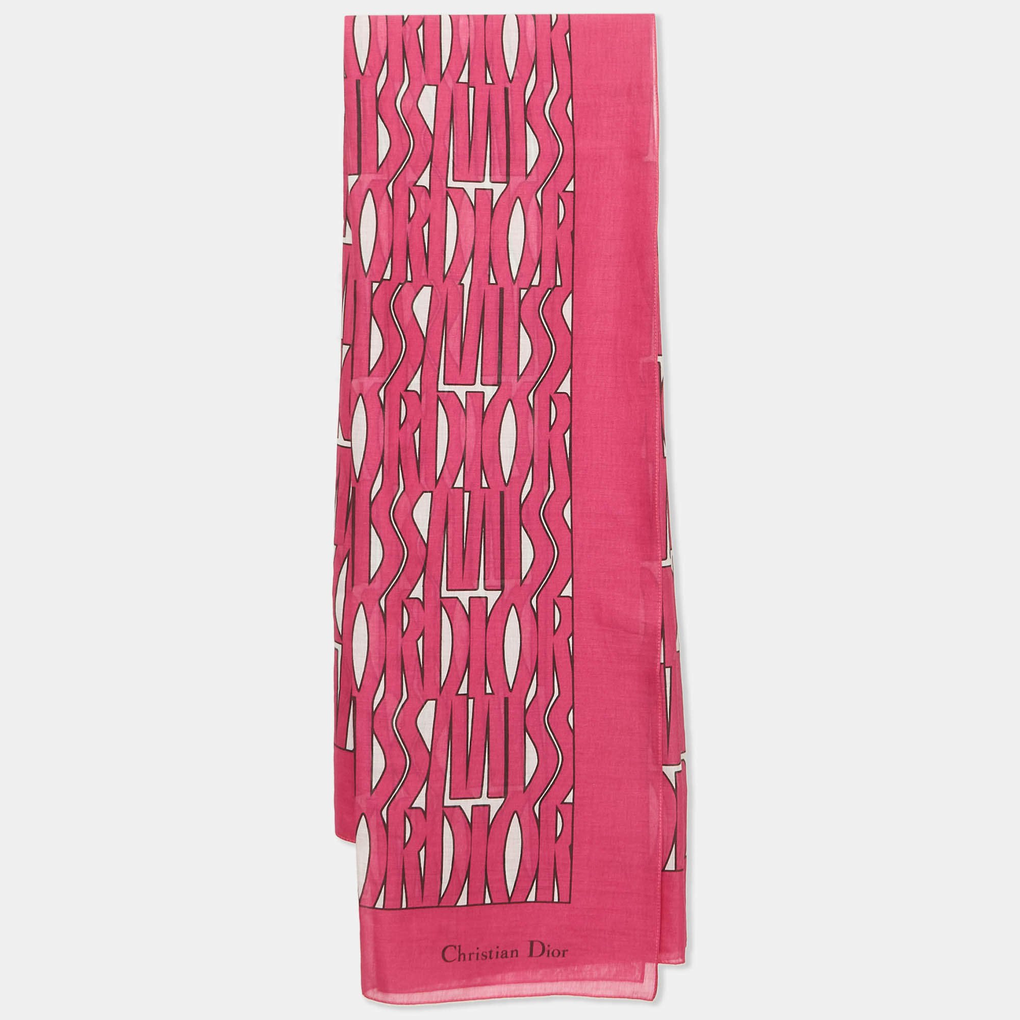 Pre Owned وشاح كريستيان ديور قطن مطبوع وردي