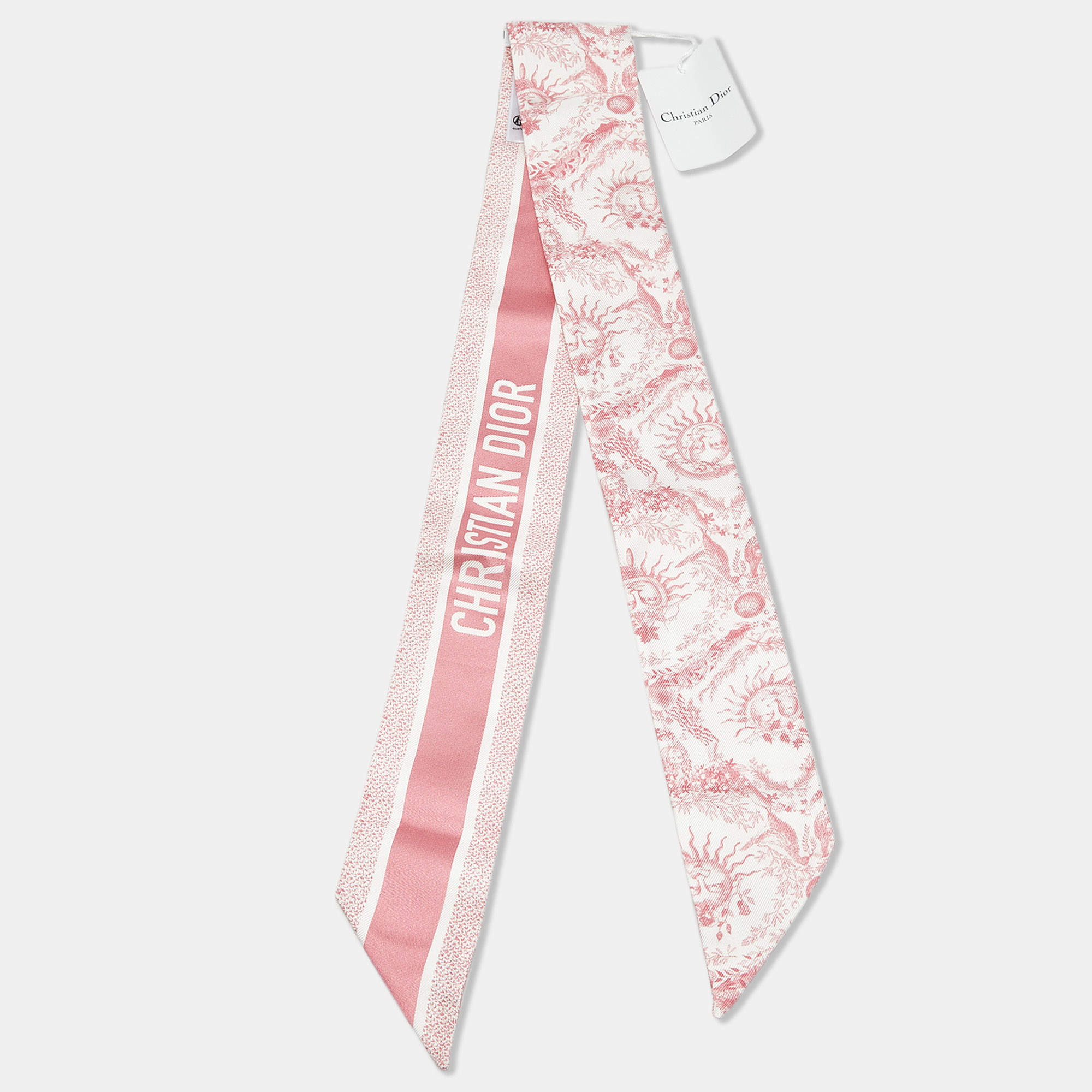 Pre Owned Christian Dior Pink Toile de Jouy Soleil Print Satin Mitzah Scarf