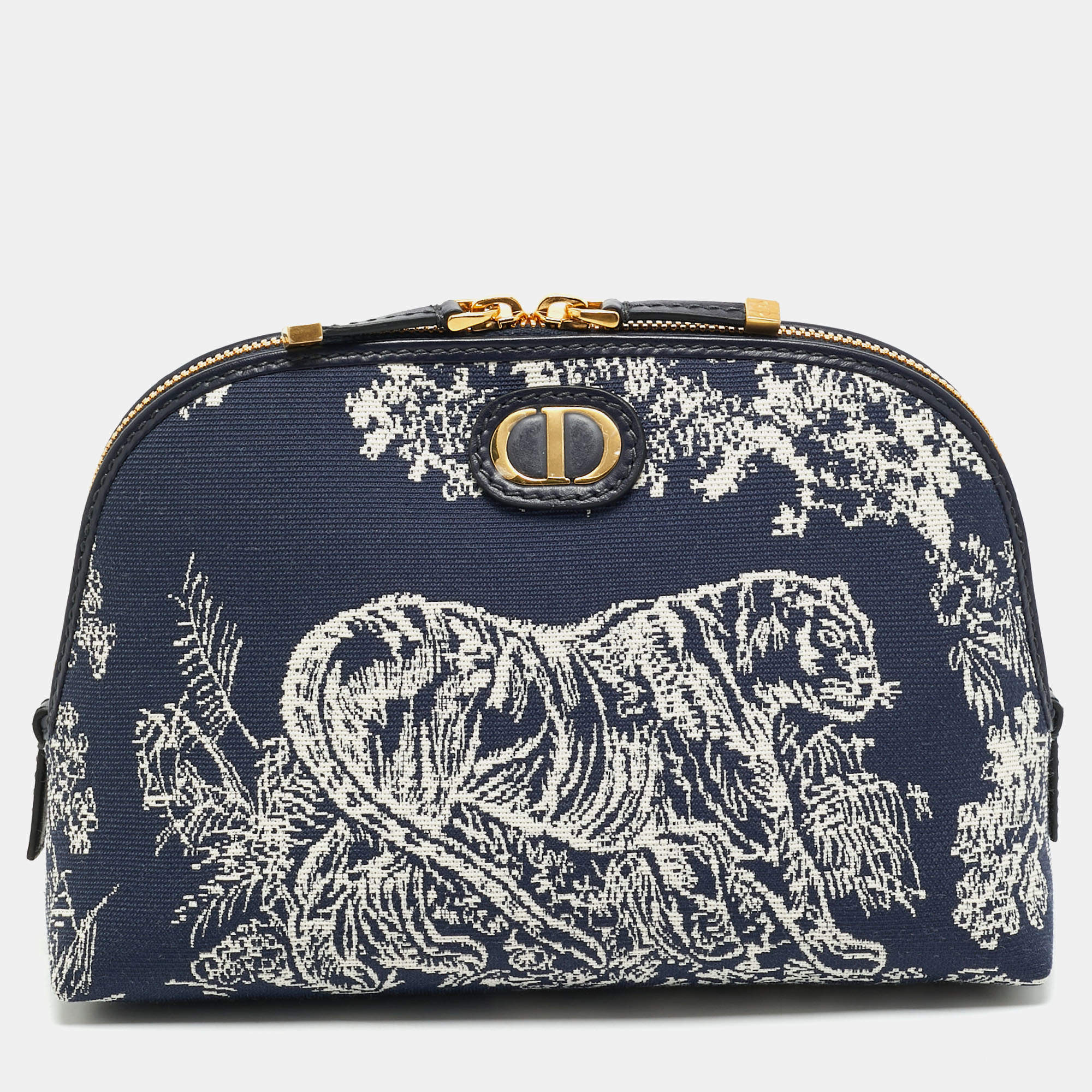 Pre Owned Dior 30 Montaigne Toile de Jouy Reverse Beauty Pouch Navy Blue Canvas