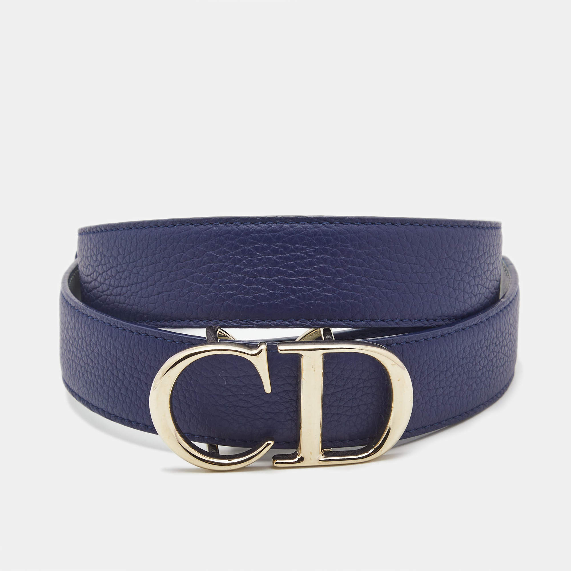Dior Dark Blue Leather CD Logo Belt 100CM
