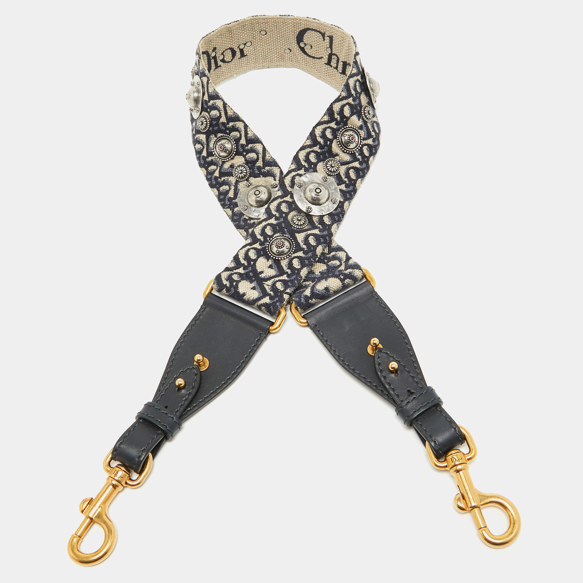 Dior Multicolor Embroidered Canvas and Leather Studded Shoulder Bag Strap
