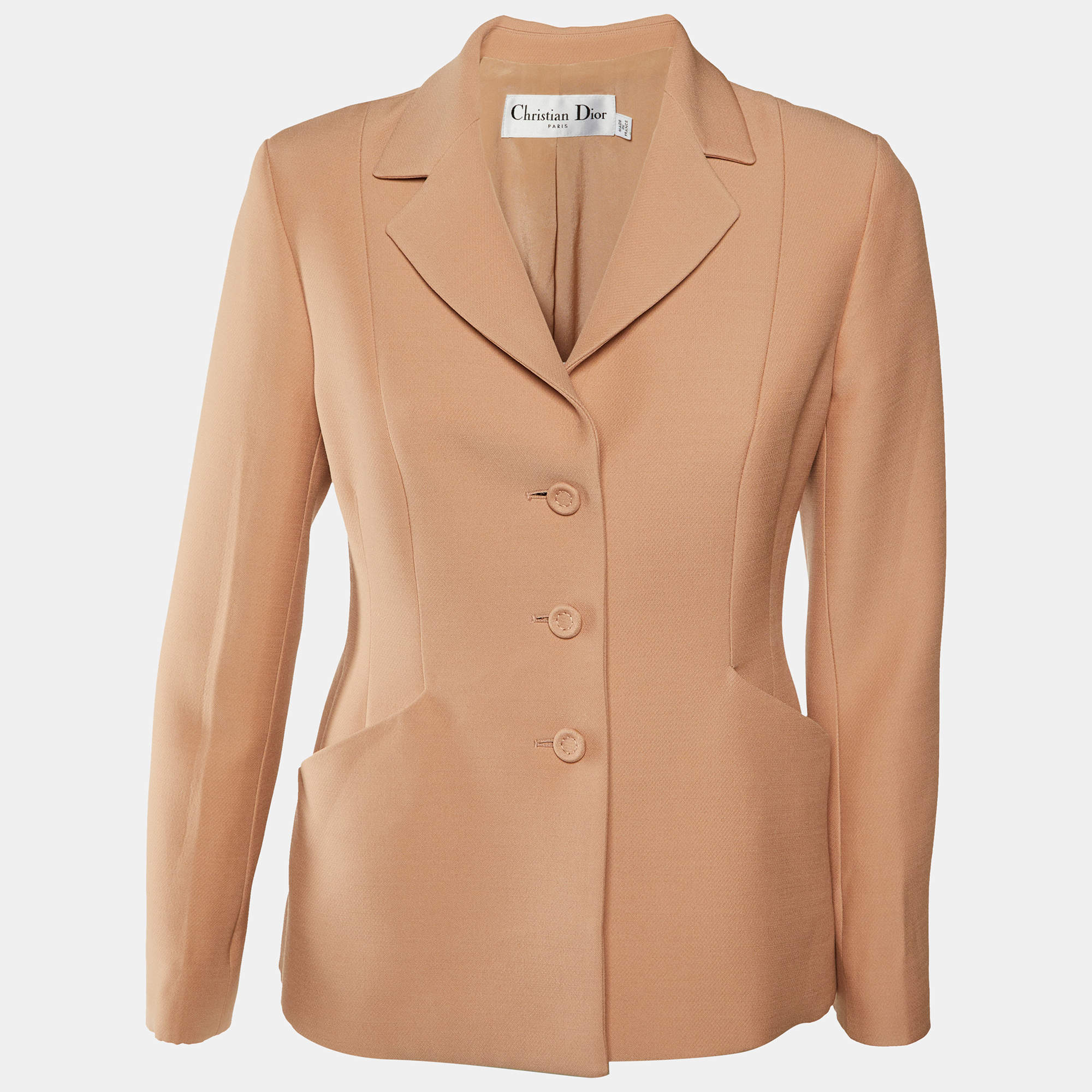 Christian Dior Rose Pink Wool Crepe Button Front Blazer M
