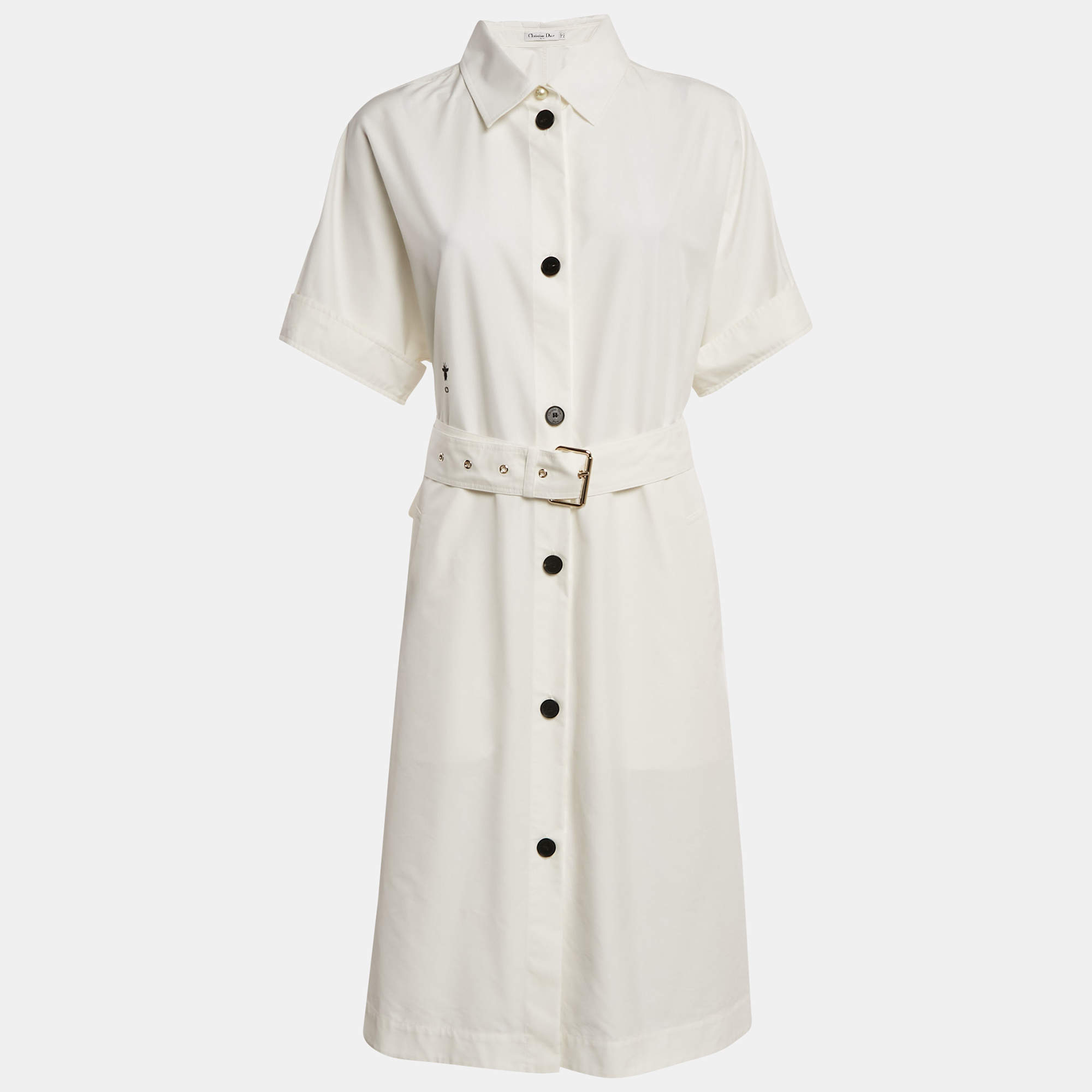 Pre Owned Christian  Dior White Cotton Blend Belted Shirtdress XL