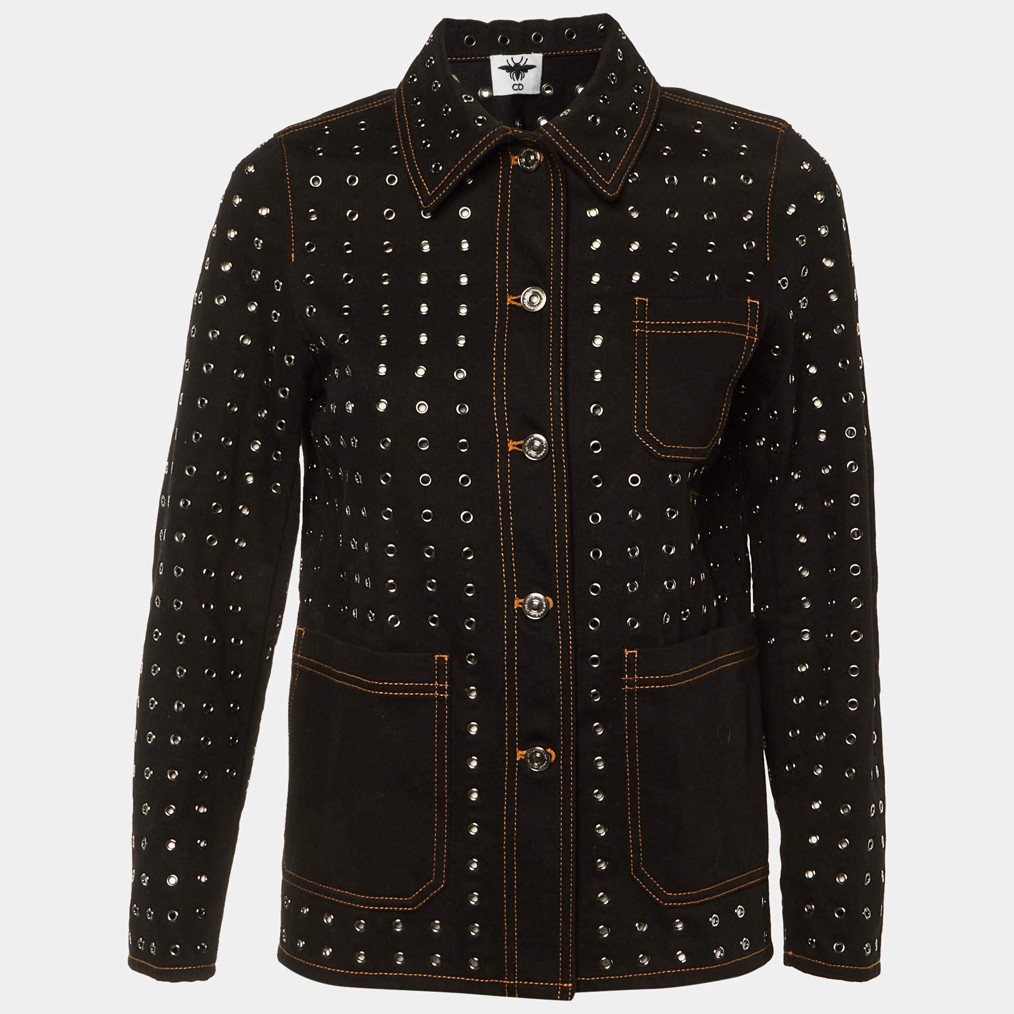 Pre Owned Dior Black Riveted Denim Button Front Jacket S