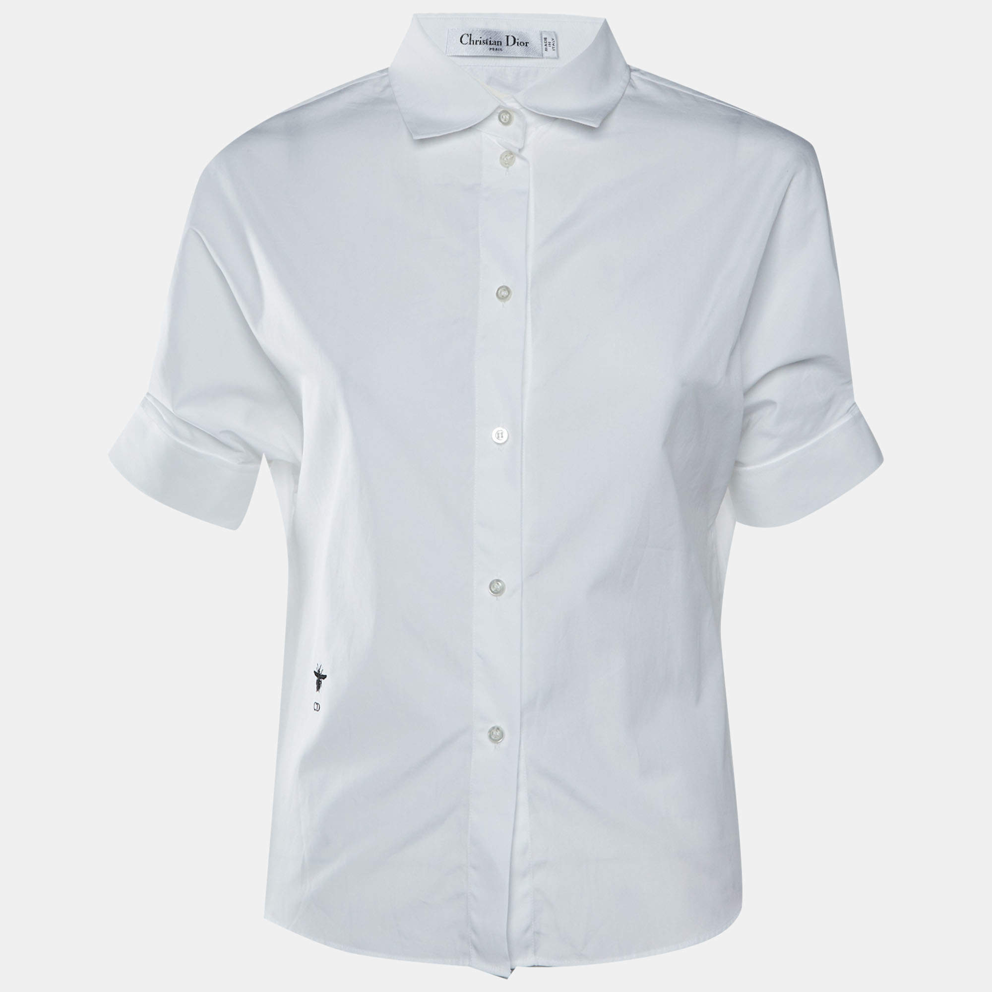 Pre Owned Christian Dior White Cotton Dior Tribales Cufflink Detail Shirt M