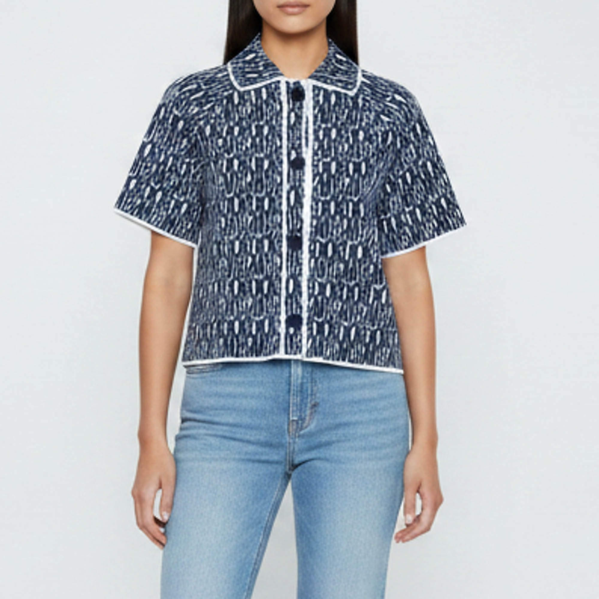 مملوكة مسبقًا Dior Navy Blue Miss Dior Jacquard Knit Button Front Jacket S