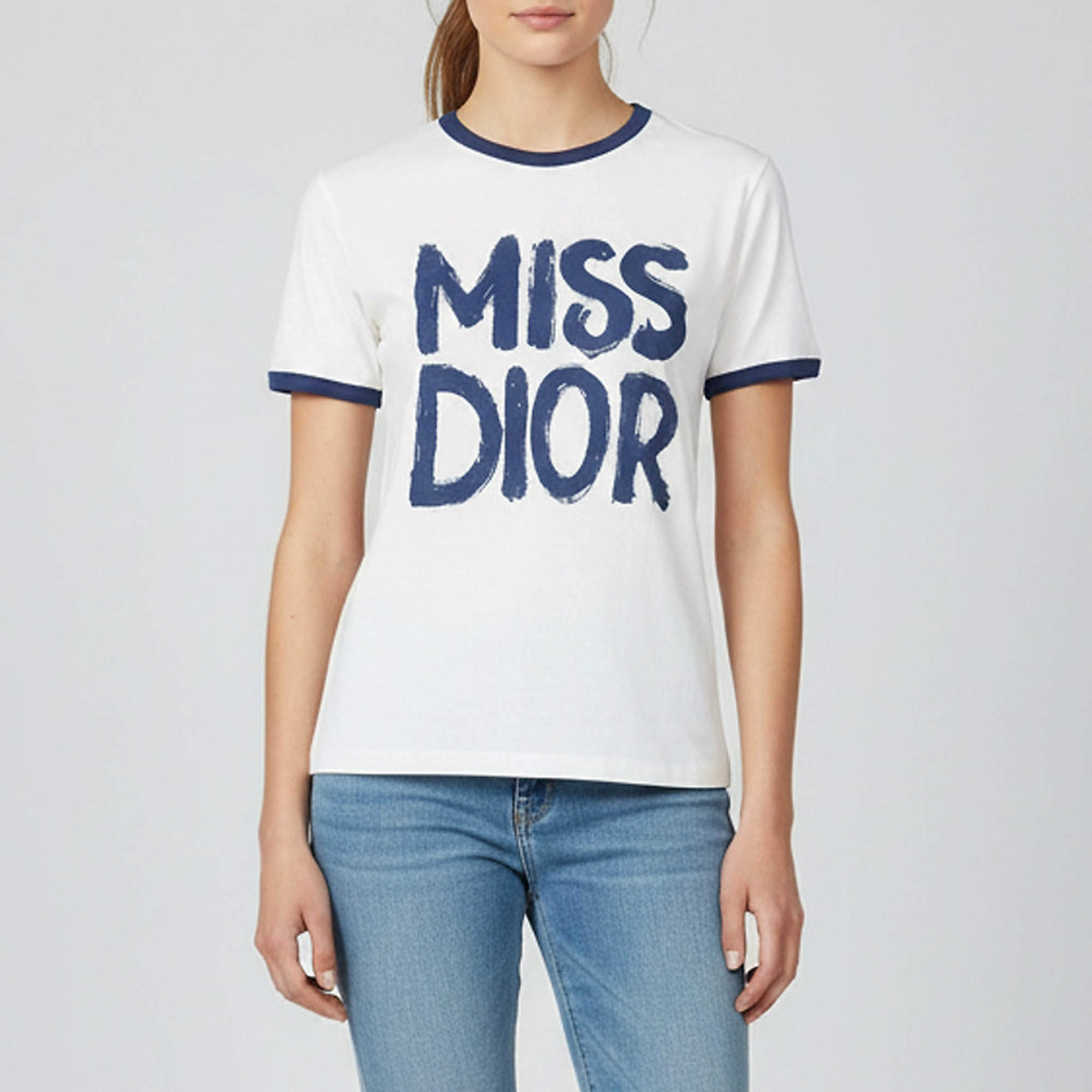 Pre Owned Dior Off White Miss Dior Print Cotton & Linen T-Shirt S 
