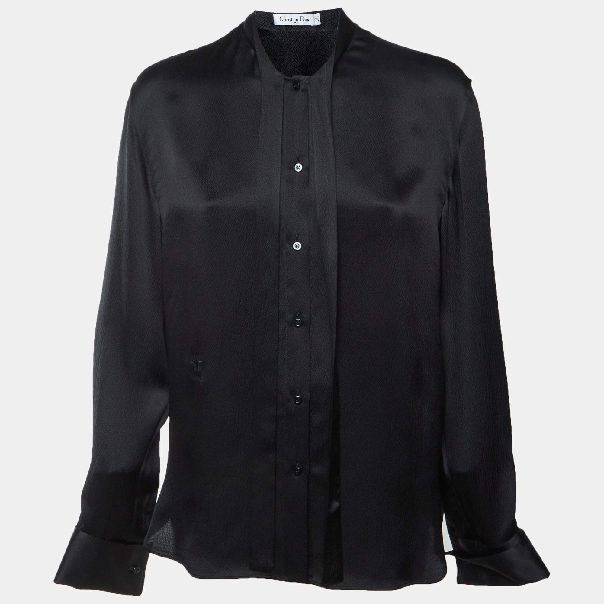 مملوكة مسبقًا Dior Black Crinkled Silk Button Front Shirt L 