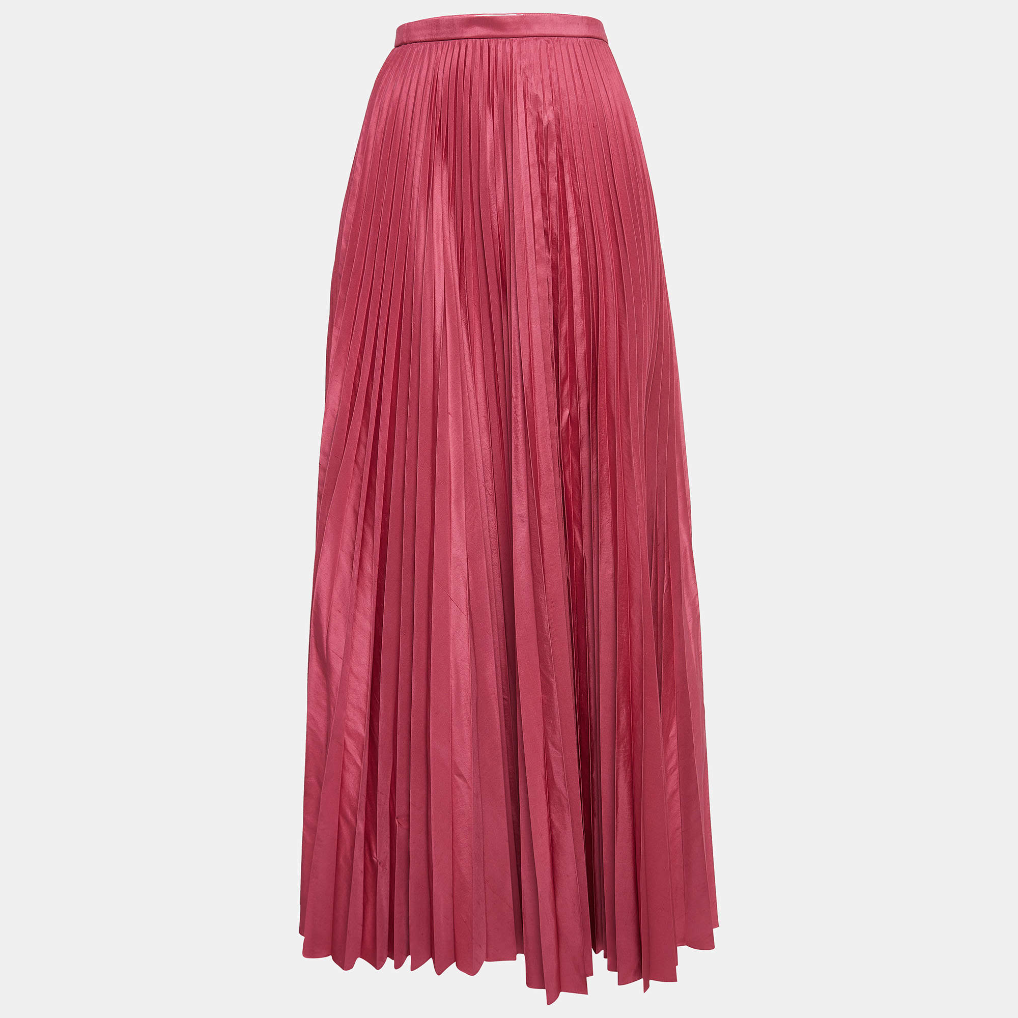 Pre Owned Dior Rose Pink Silk Plisse Midi Skirt M