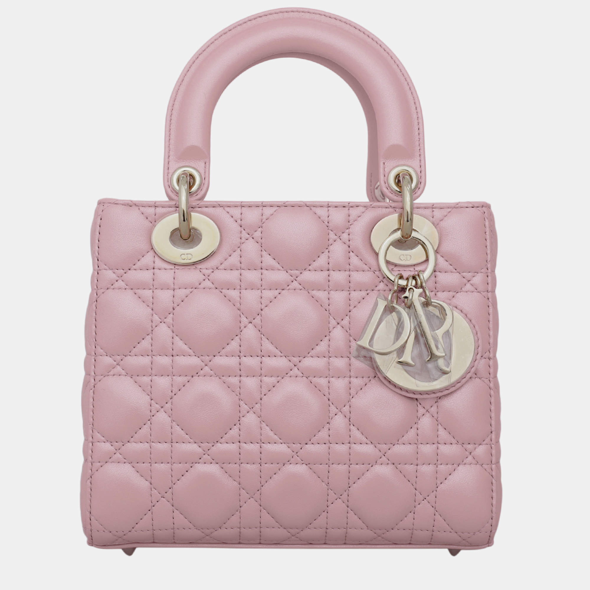 Christian Dior Melocoton Pink Pearlescent Cannage Lambksin Small Lady Dior Bag