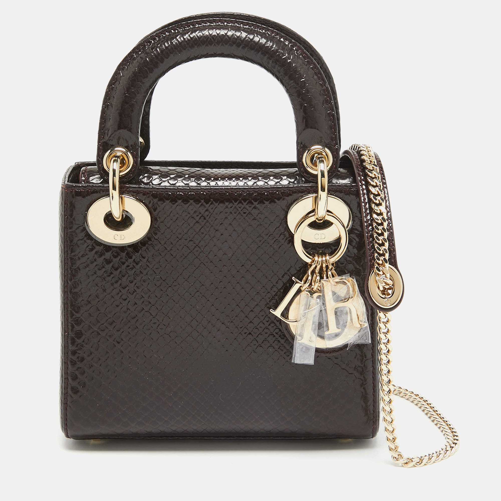 Pre Owned Dior Burgundy Python Mini Lady Dior Tote