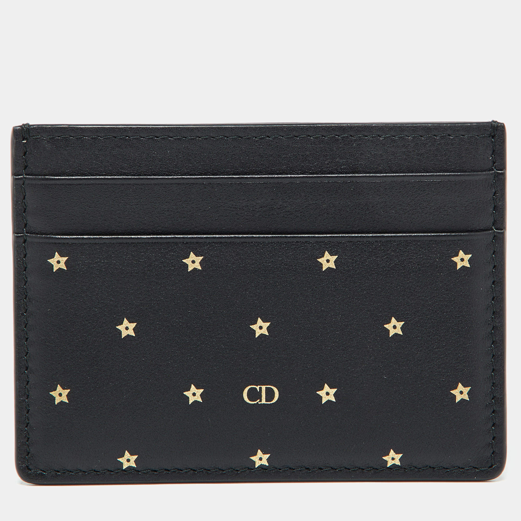Pre Owned Dior Black Leather Star Card Holder