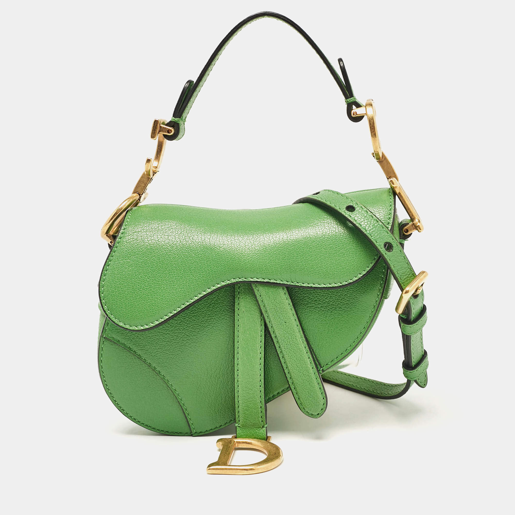 Pre Owned Dior Green Leather Micro Saddle Bag