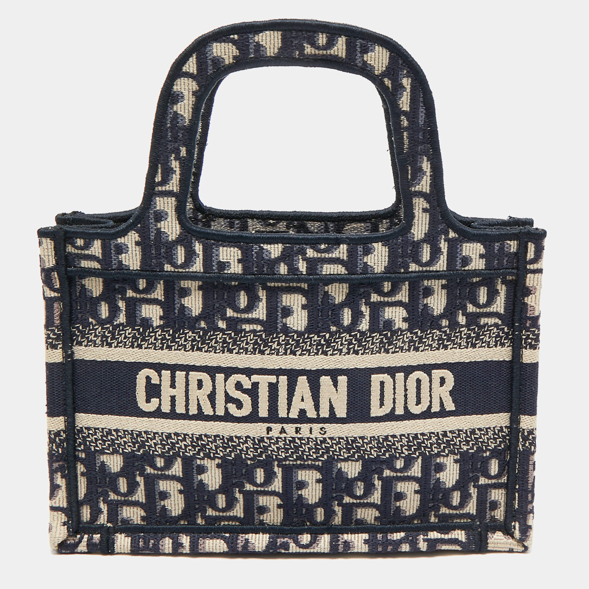 Pre Owned Dior Navy Blue Oblique Canvas Mini Book Tote