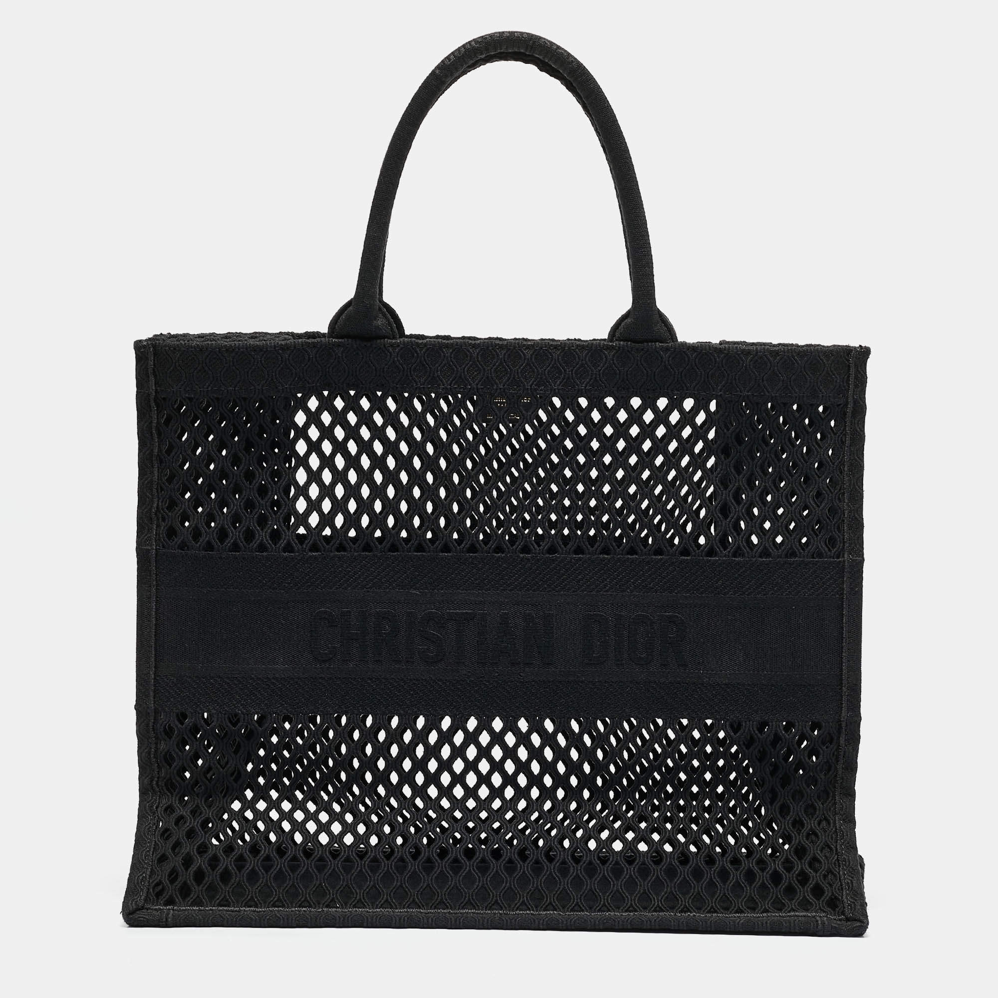 Pre Owned Dior Black Mesh Embroidered Canvas Large Book Tote