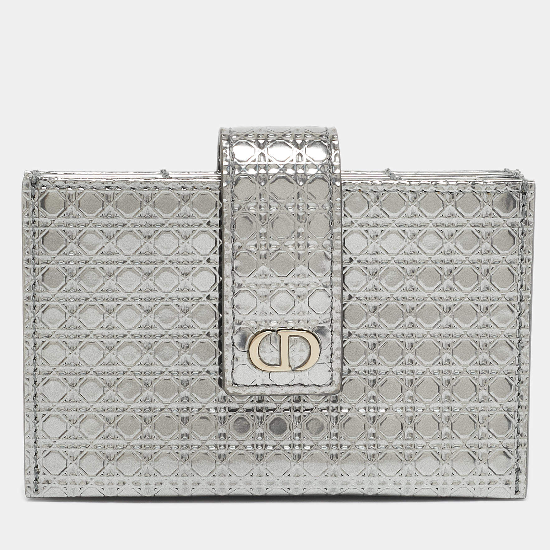 Pre Owned Dior Grey Micro Cannage Leather 30 Montaigne 5 Gusset Card Holder