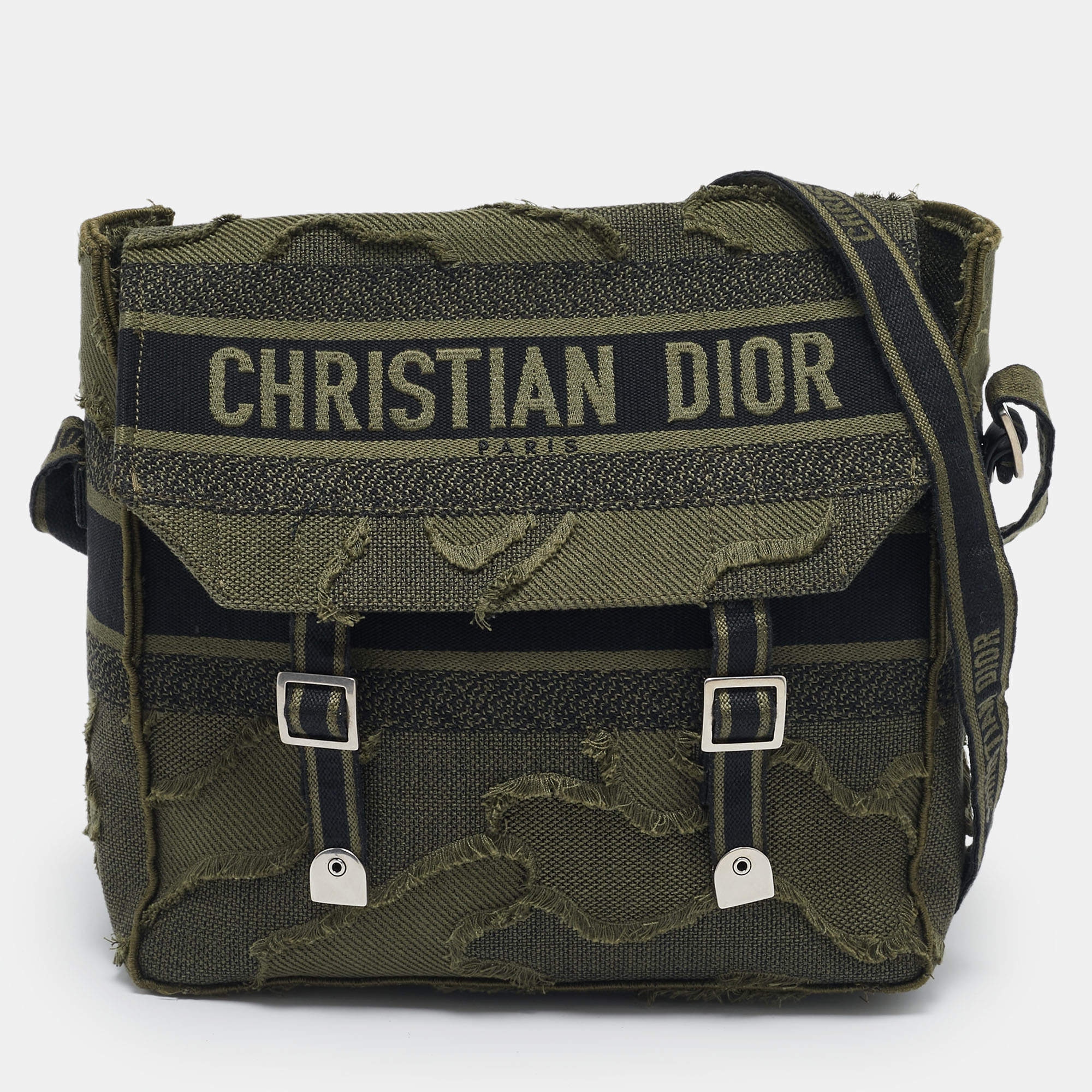 Pre Owned Dior Green Embroidered Canvas Diorcamp Messenger Bag