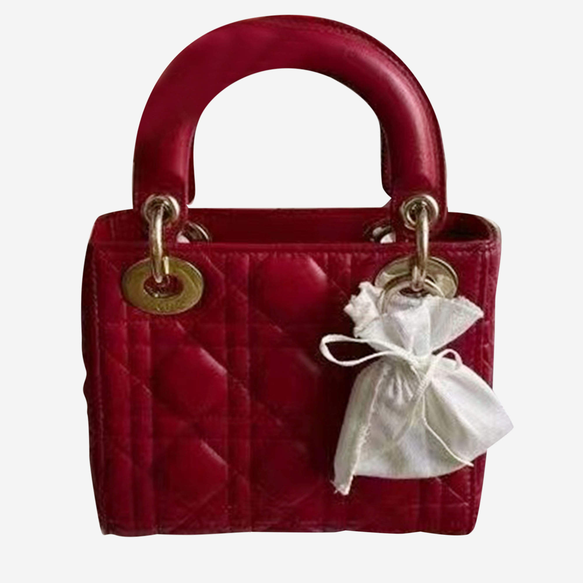 Pre Owned Dior Wine Red Leather Mini Lady Dior Tote Bag