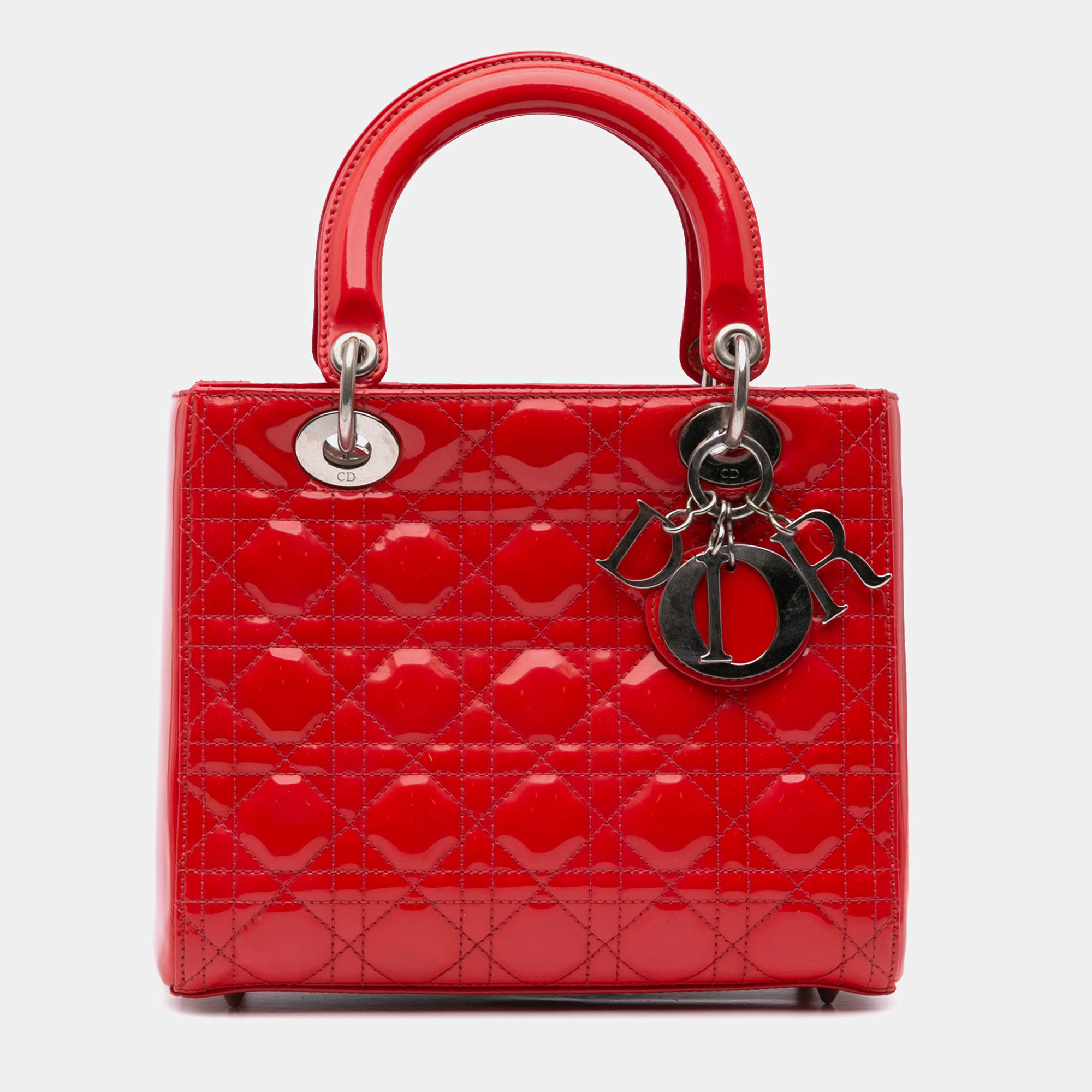 Dior Red Medium Patent Cannage Lady Dior Bag