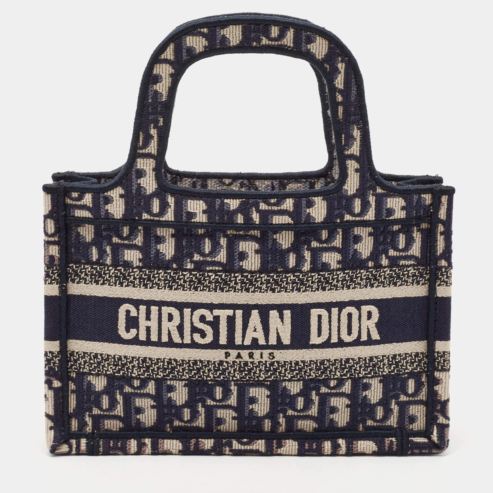 Dior Navy Blue Oblique Canvas Mini Book Tote