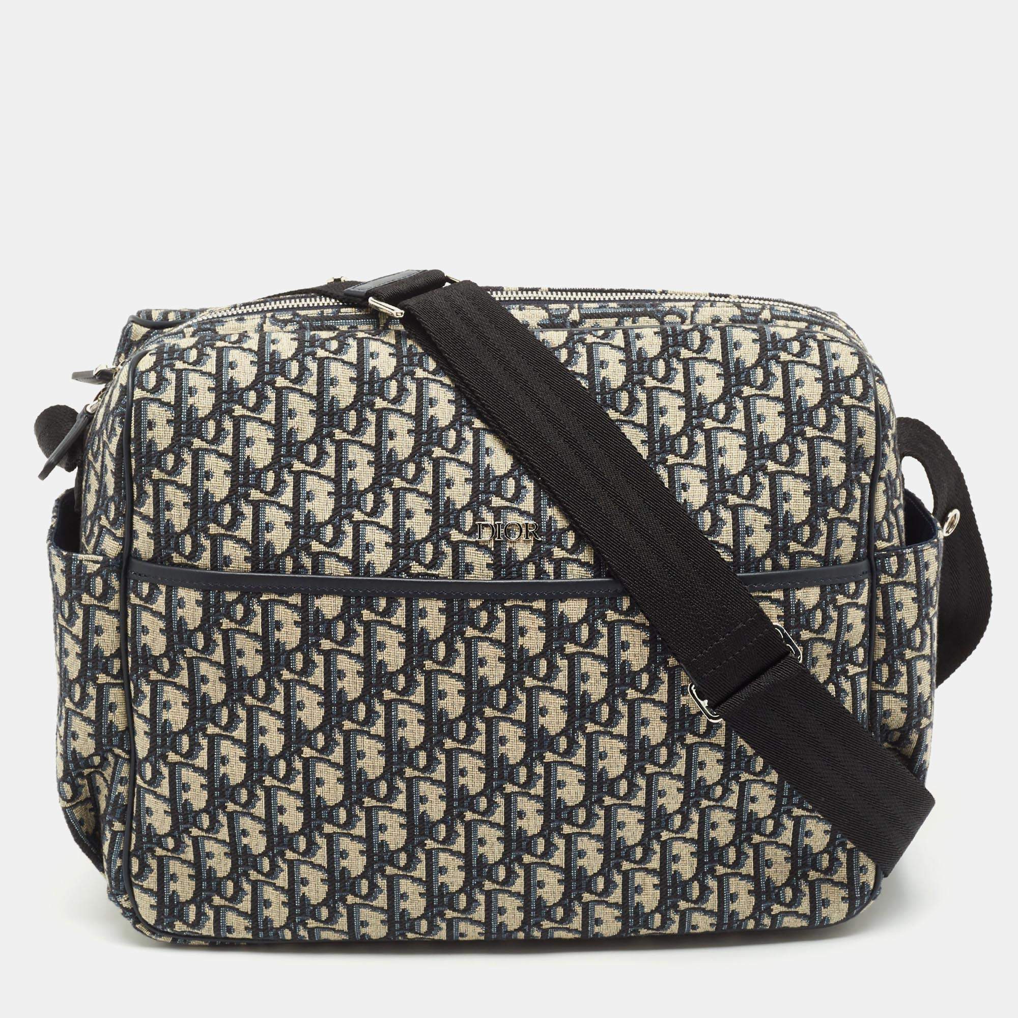 Pre Owned Dior Navy Blue Oblique Canvas Changing Bag