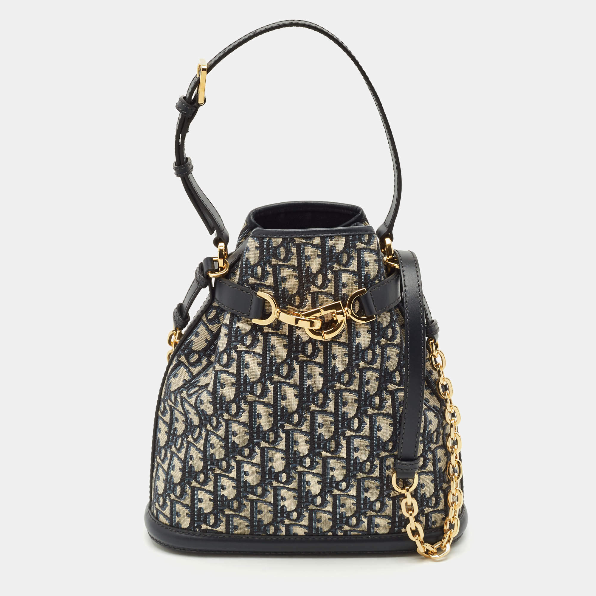 Pre Owned Dior Blue/Beige Oblique Canvas and Leather Medium C'est Dior Bag