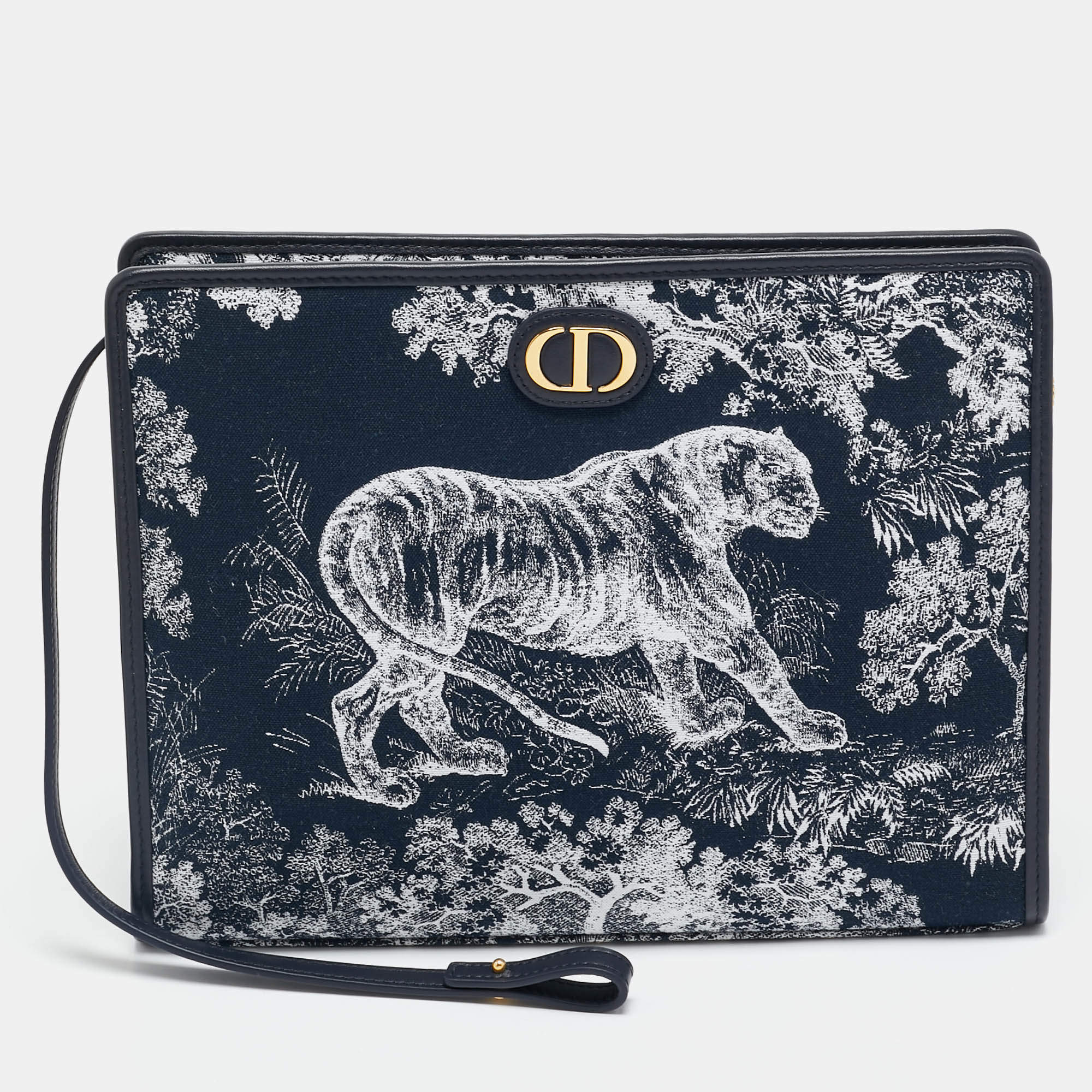 Pre Owned Dior Navy Blue Fabric and Leather 30 Montaigne Dea Pouch