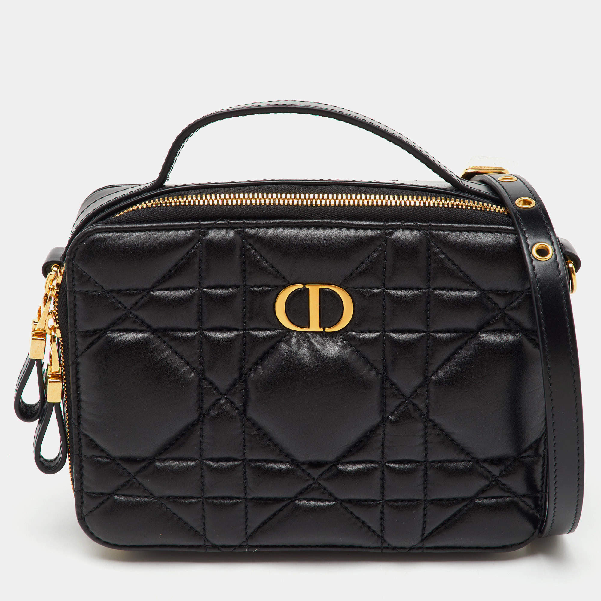 Dior Black Macrocannage Quilted Leather Caro Box Bag
